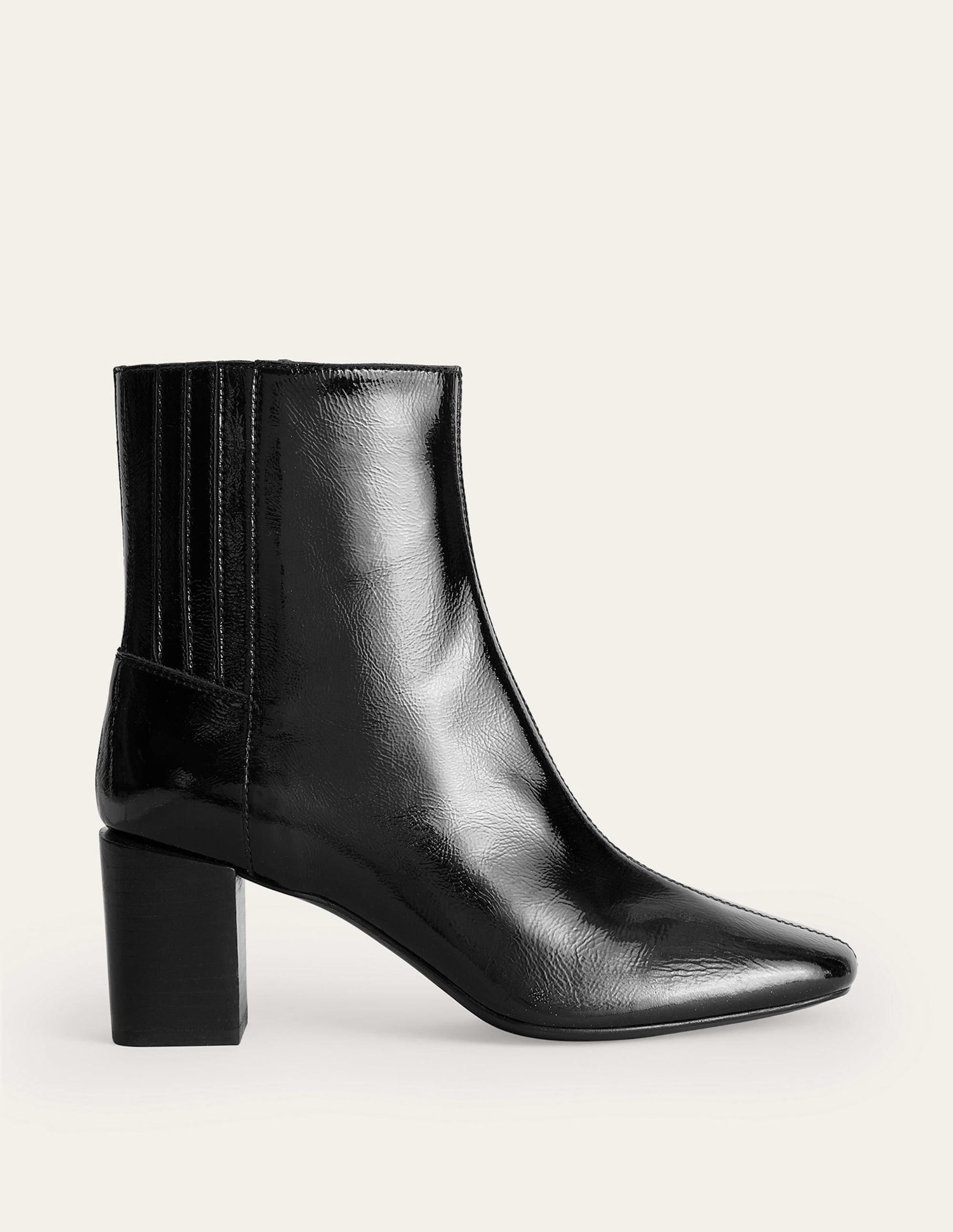 Block-Heel Leather Ankle Boots-Black Patent-1
