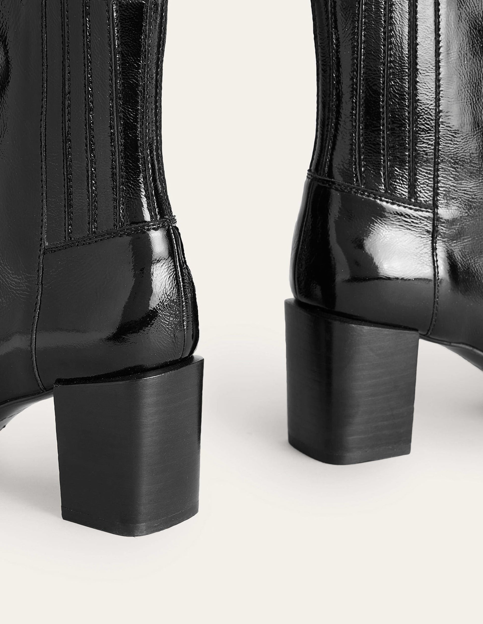 Block-Heel Leather Ankle Boots-Black Patent-3