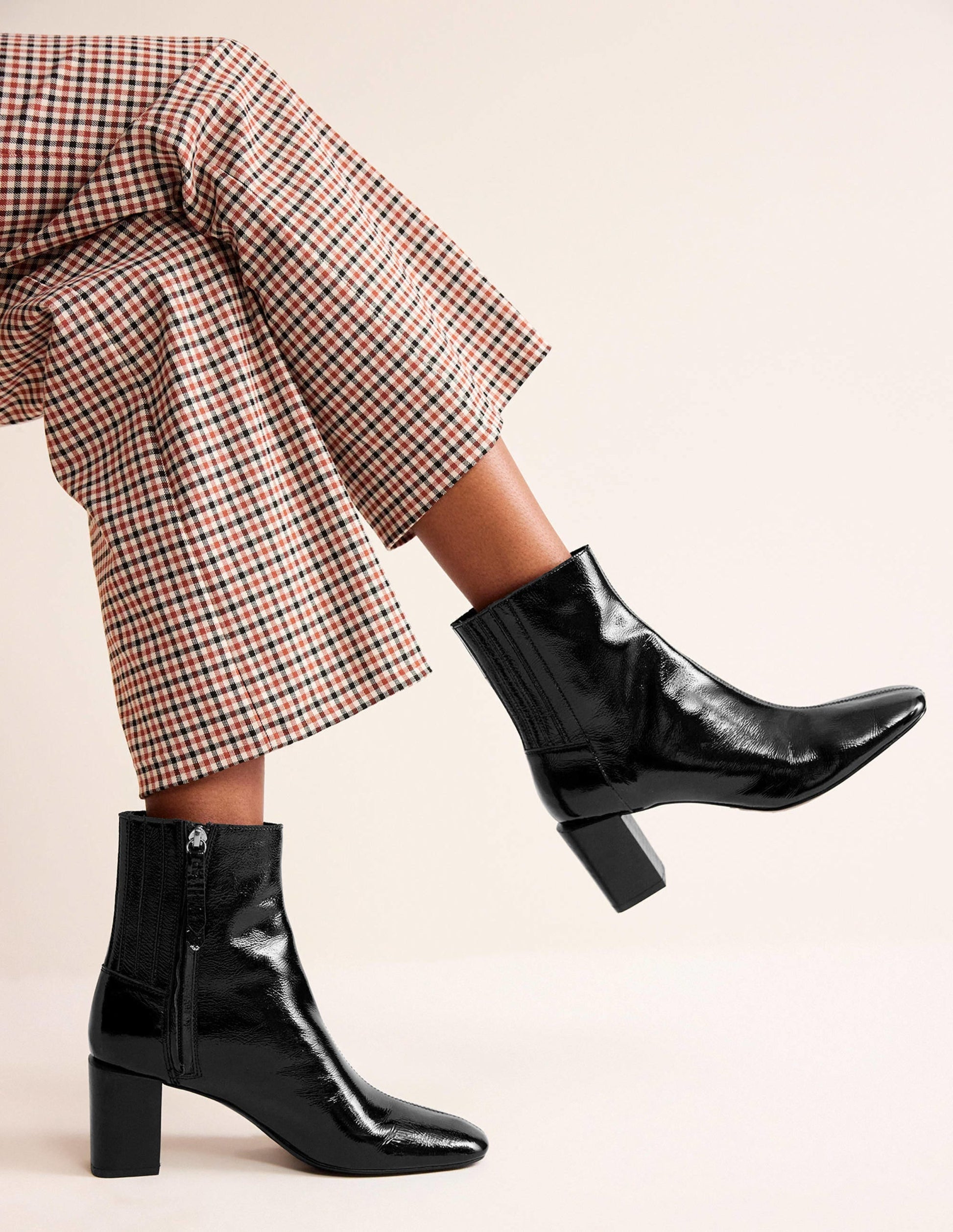Block-Heel Leather Ankle Boots-Black Patent-4