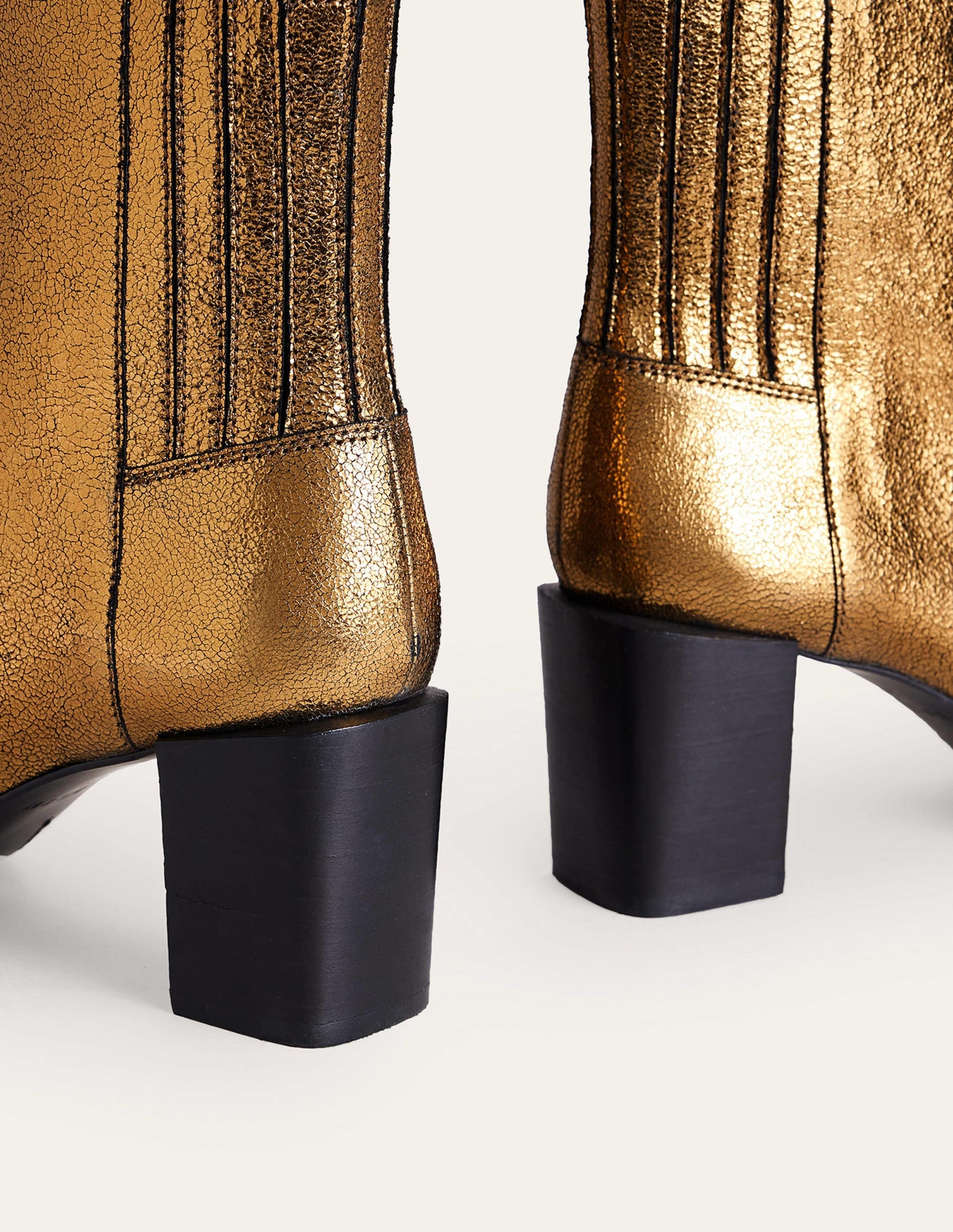 Block-Heel Leather Ankle Boots-Gold Crinkle metallic Leather-3
