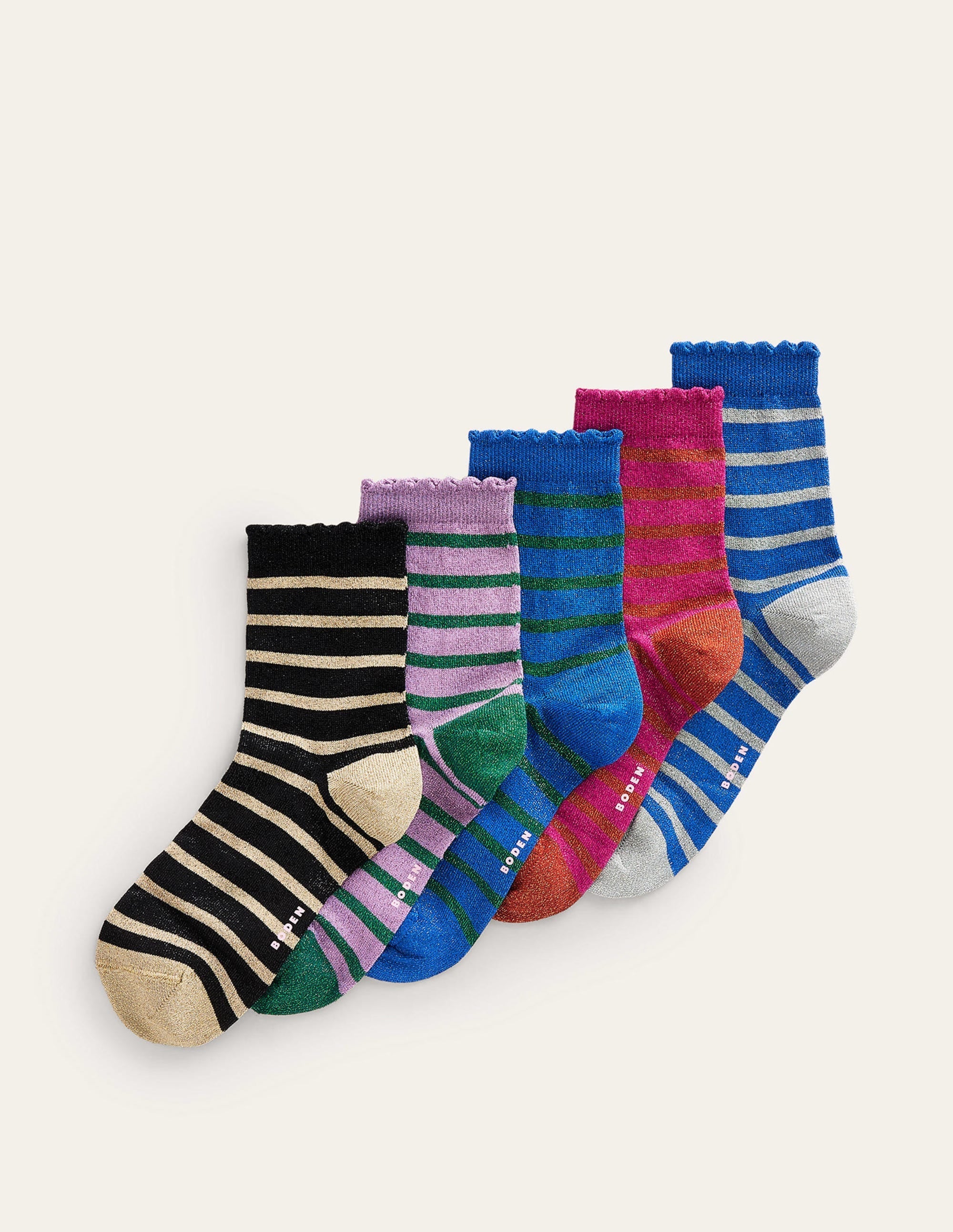 5-Pack Sparkle Ankle Socks-Metallic Stripe - Image 1