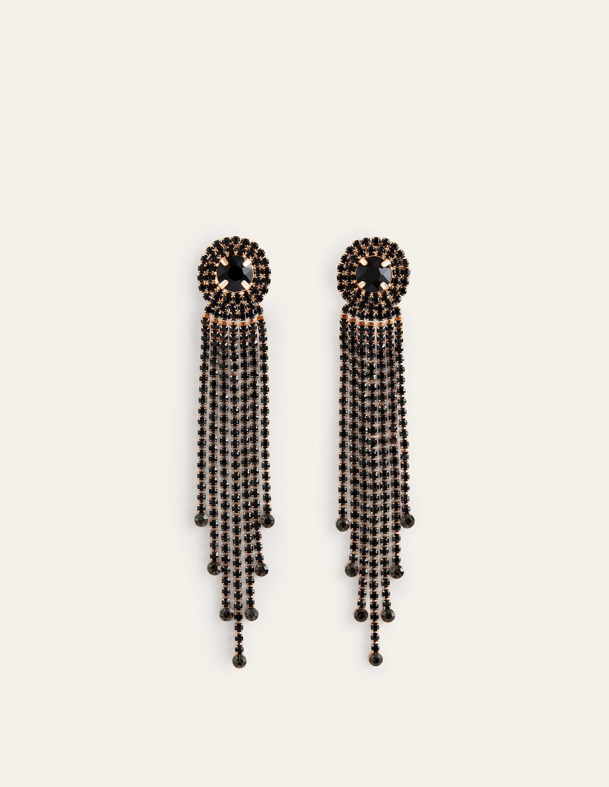 Jewelled Fringe Earrings-Black-2