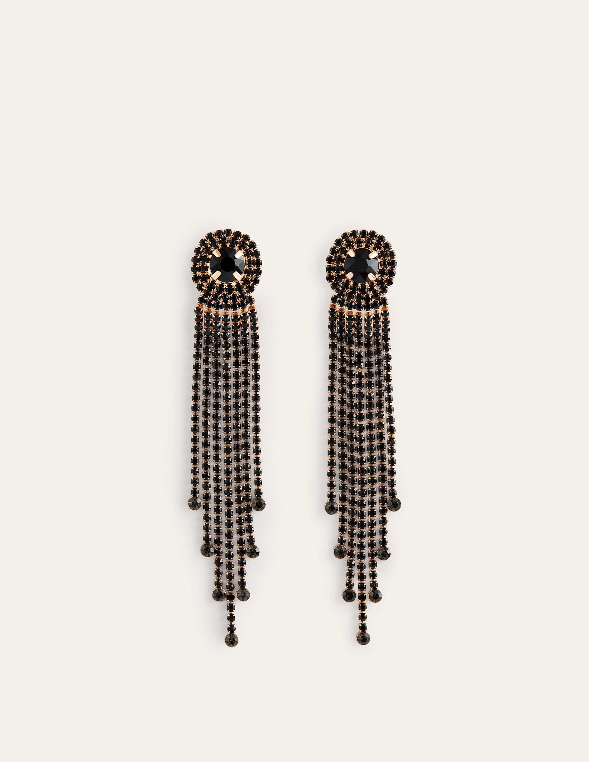 Jewelled Fringe Earrings-Black - Image 2