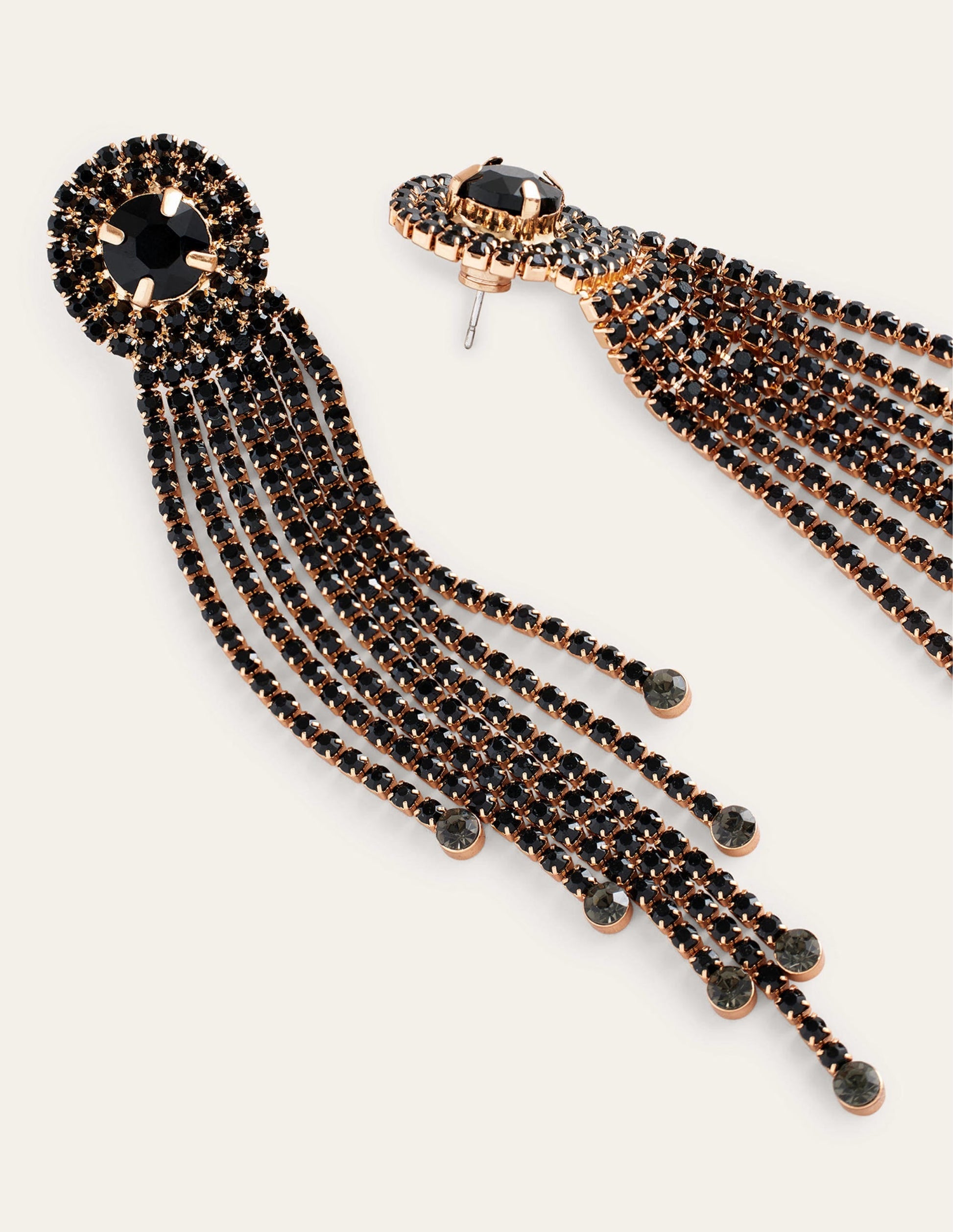Jewelled Fringe Earrings-Black-3