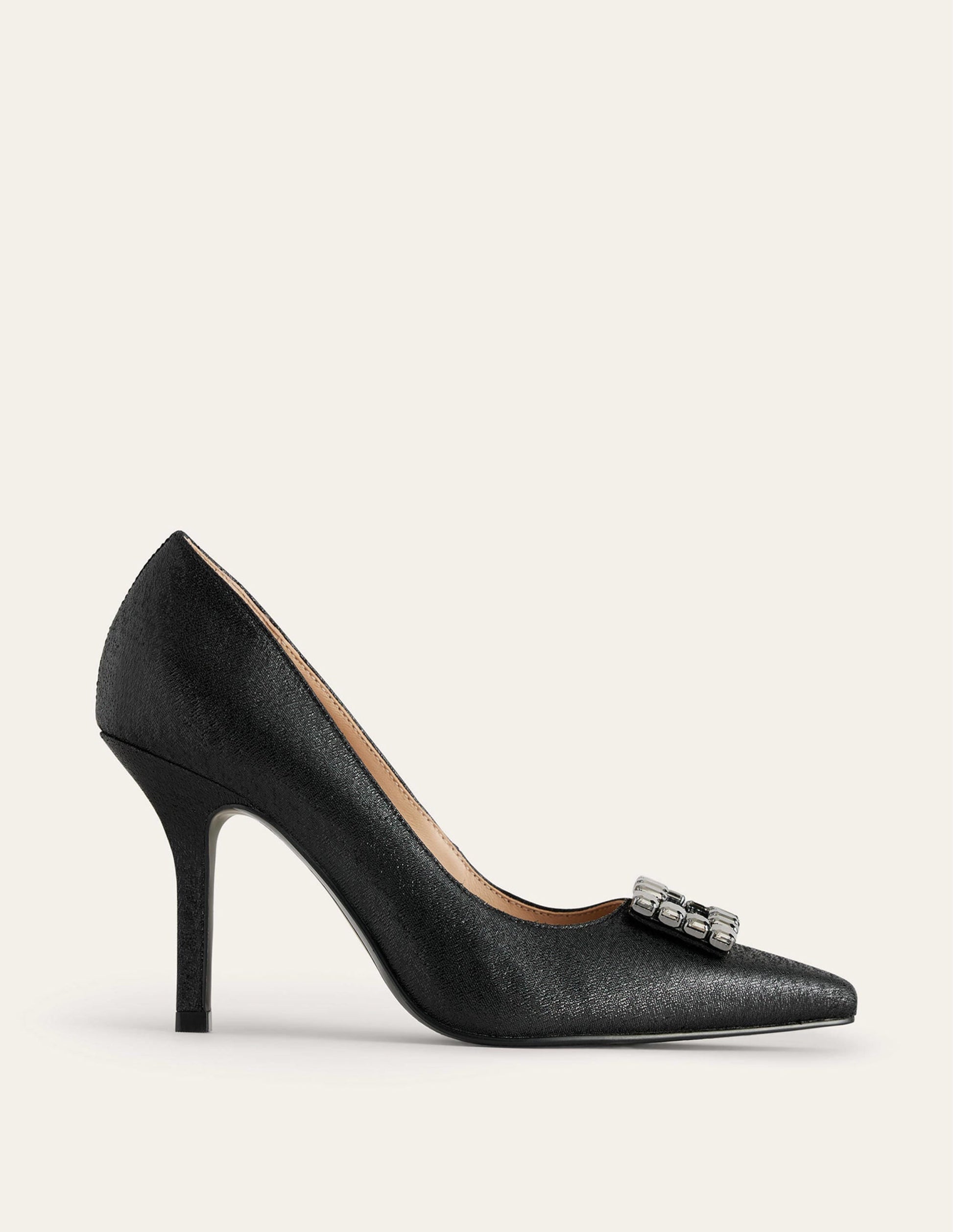 Jewelled Heeled Court Shoes-Black Metallic-2