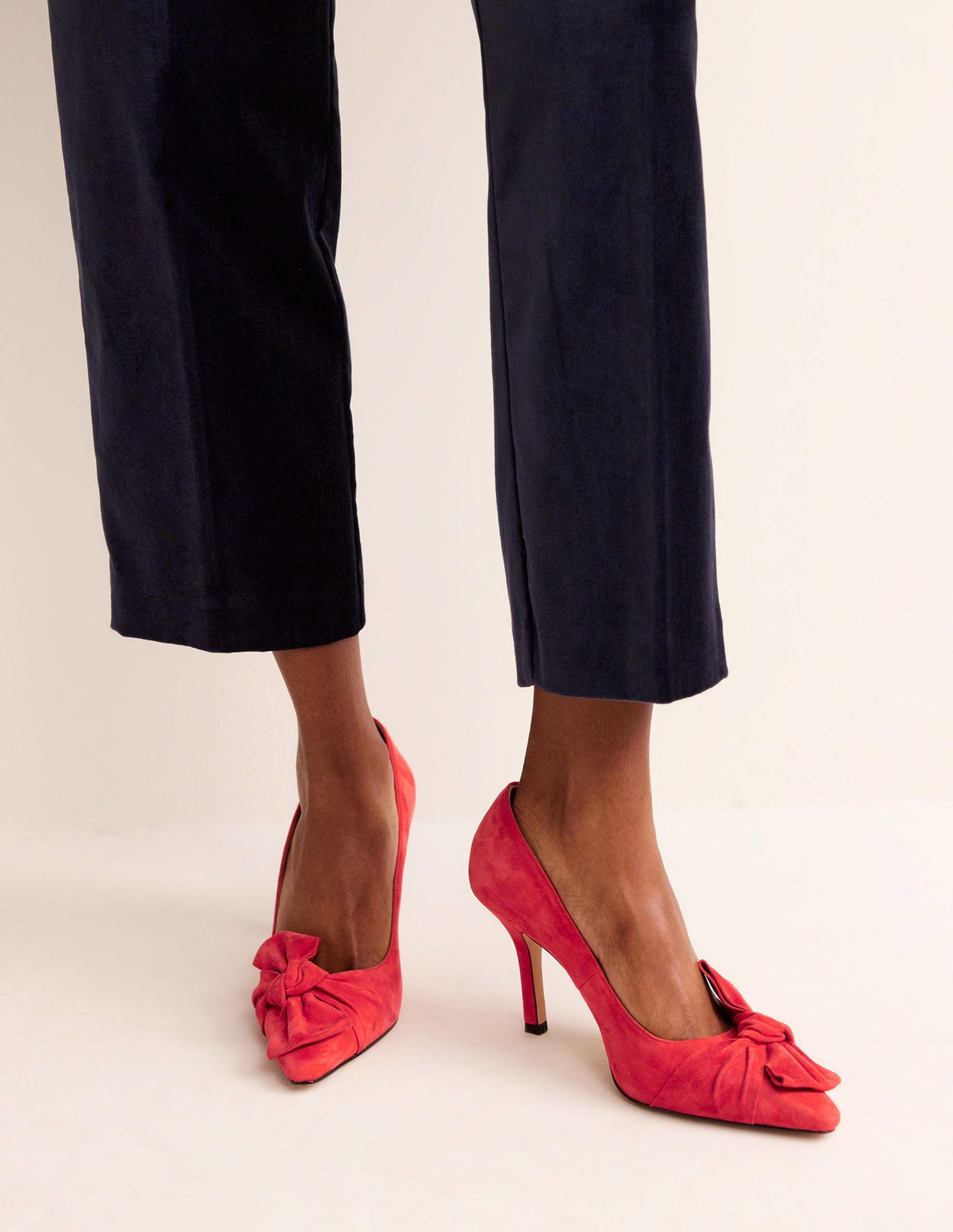 Suede-Bow Heeled Courts-Red Suede-1