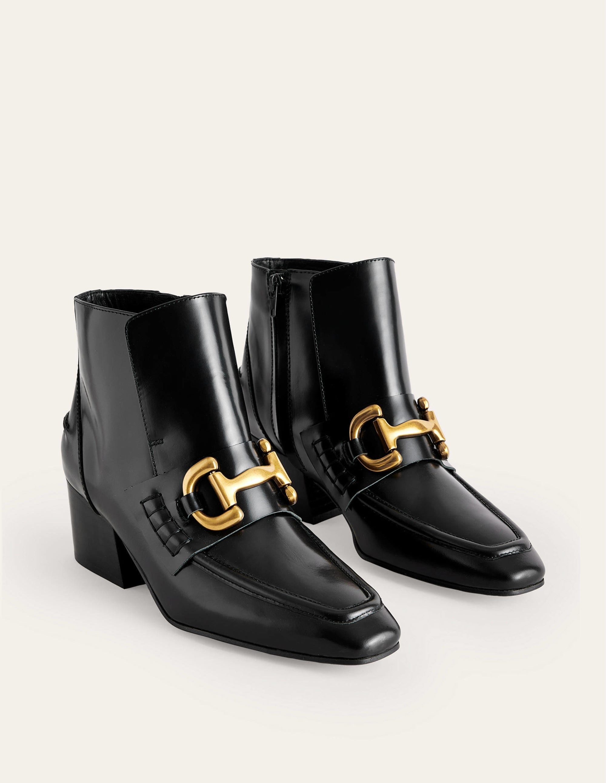 Snaffle-Trim Ankle Boots-Black Leather - Image 3