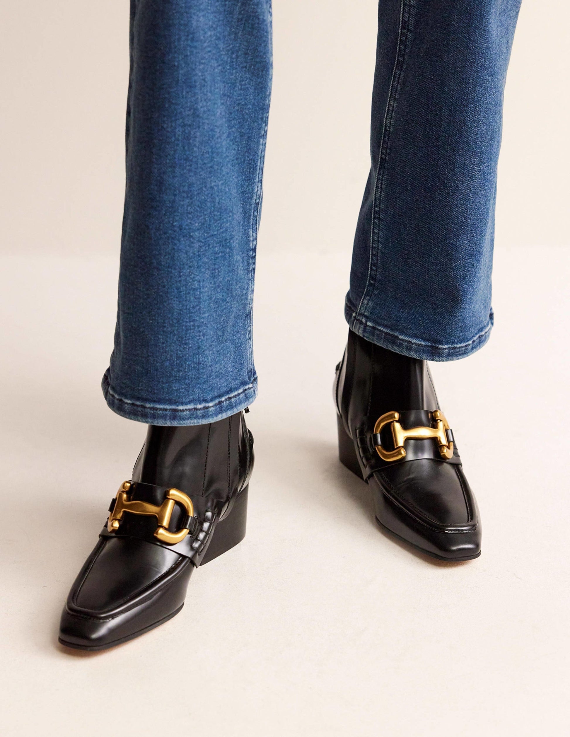 Snaffle-Trim Ankle Boots-Black Leather-1