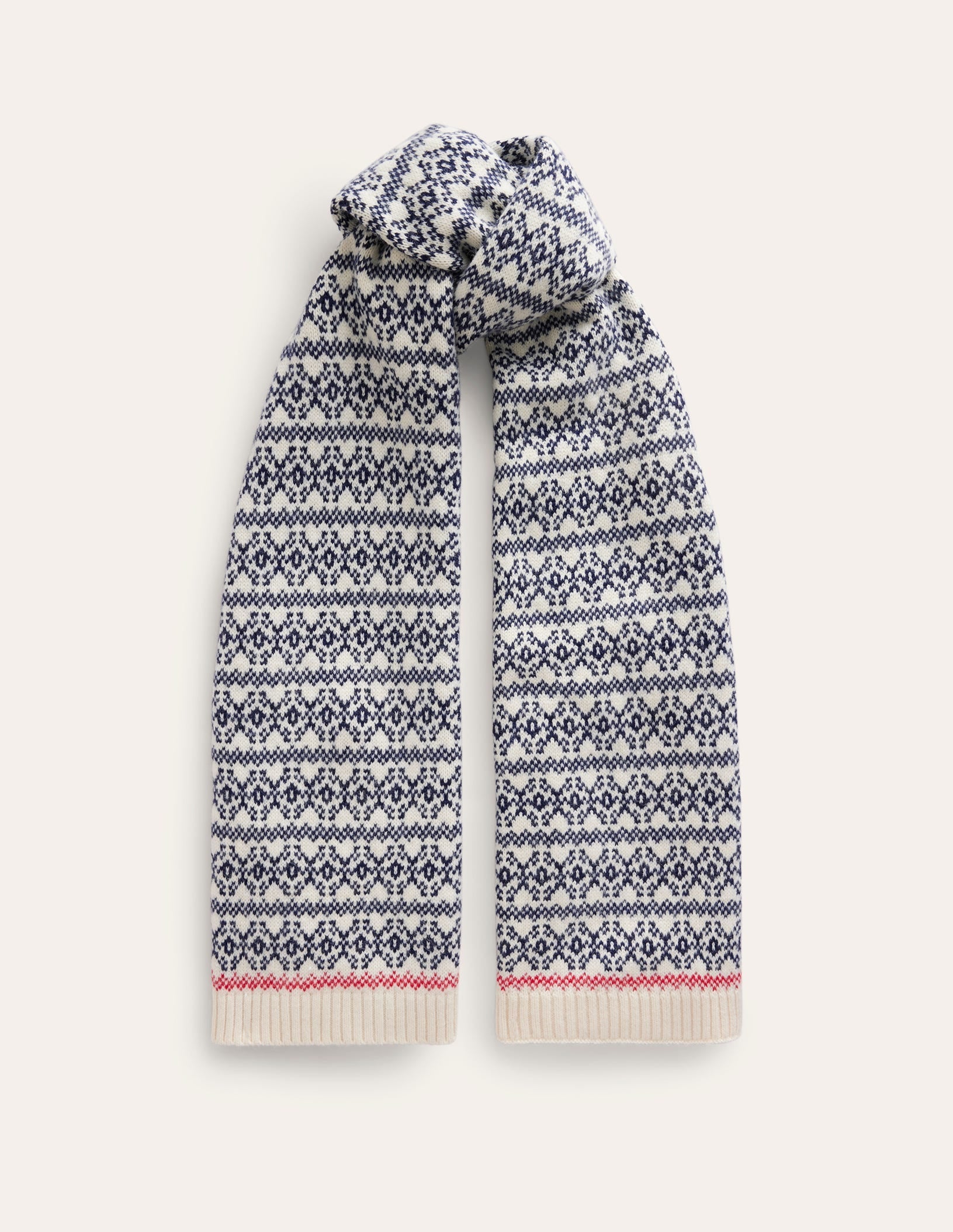 Fair Isle Wool Scarf-Navy/ Oatmeal Fairisle - Image 2