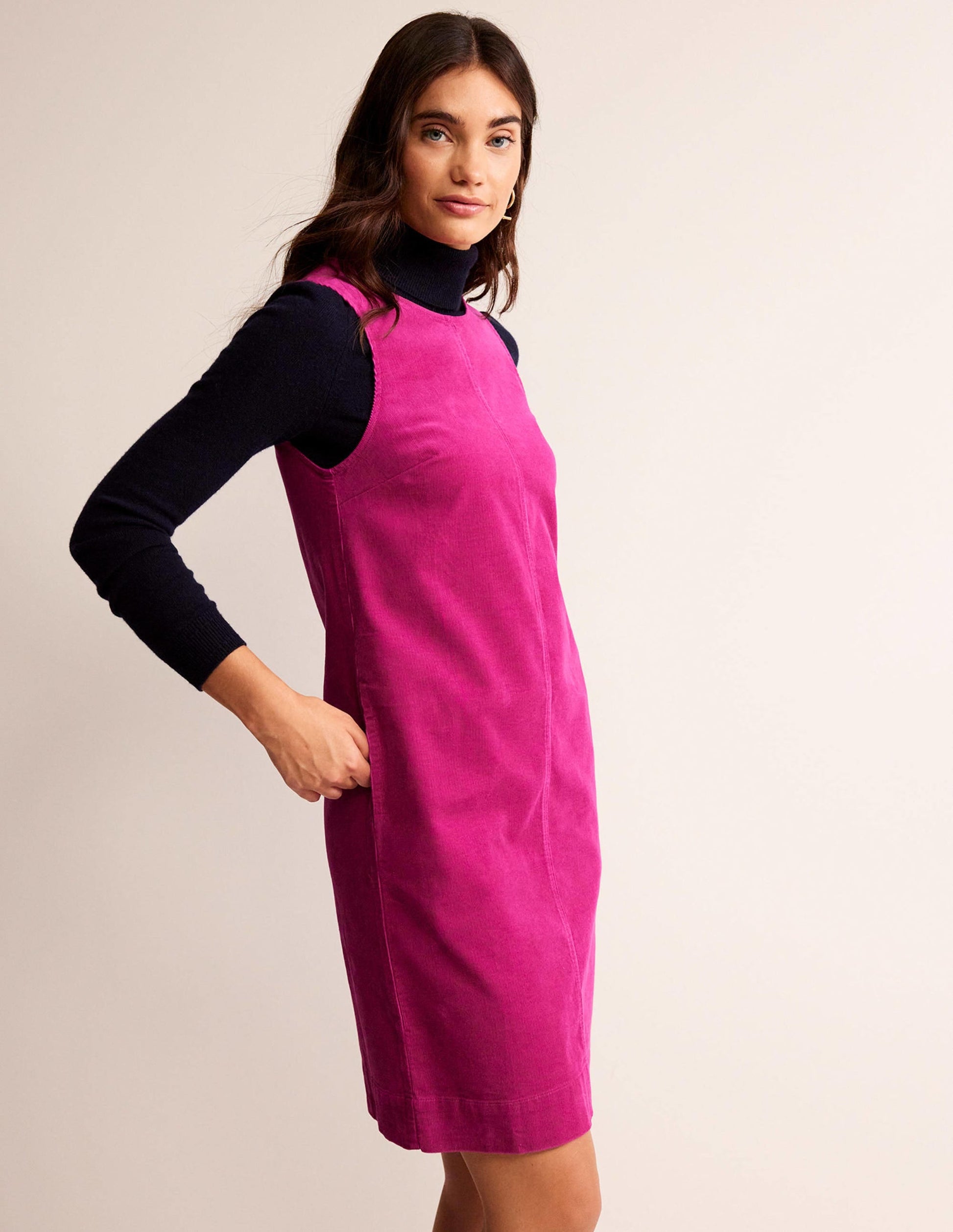 Evie Cord Shift Dress-Magenta-4