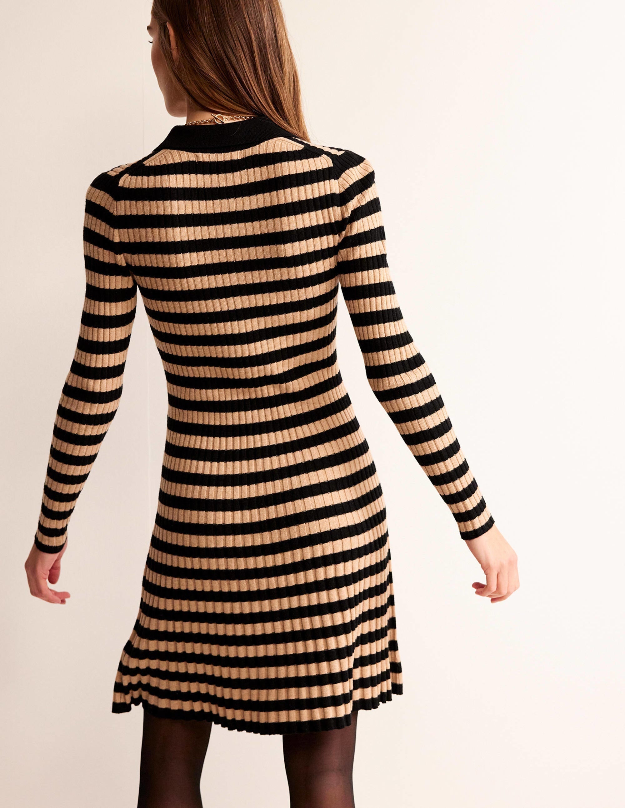 Mini Collared Dress-Black and Camel - Image 4