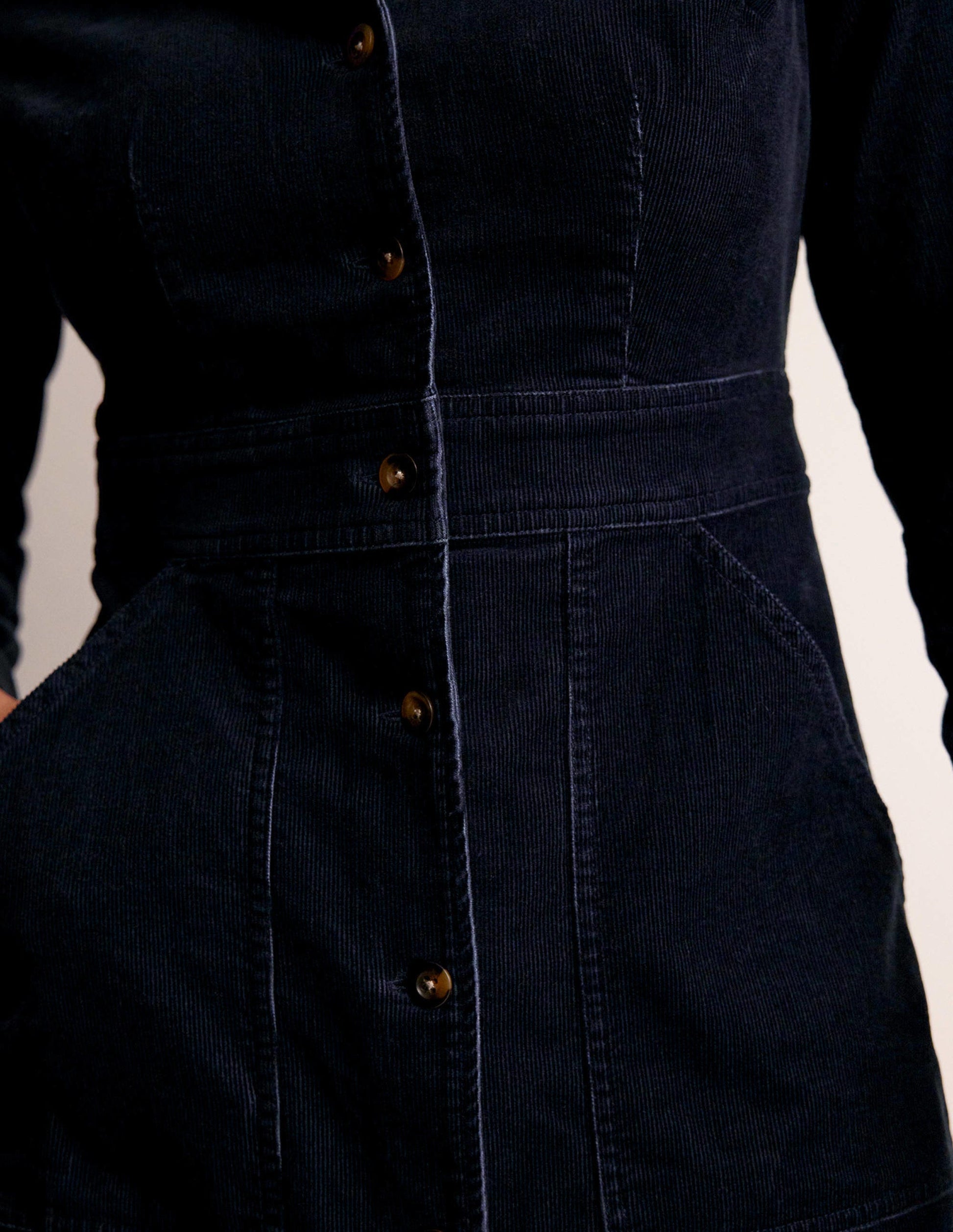 Flora Cord Shirt Dress-Navy-2
