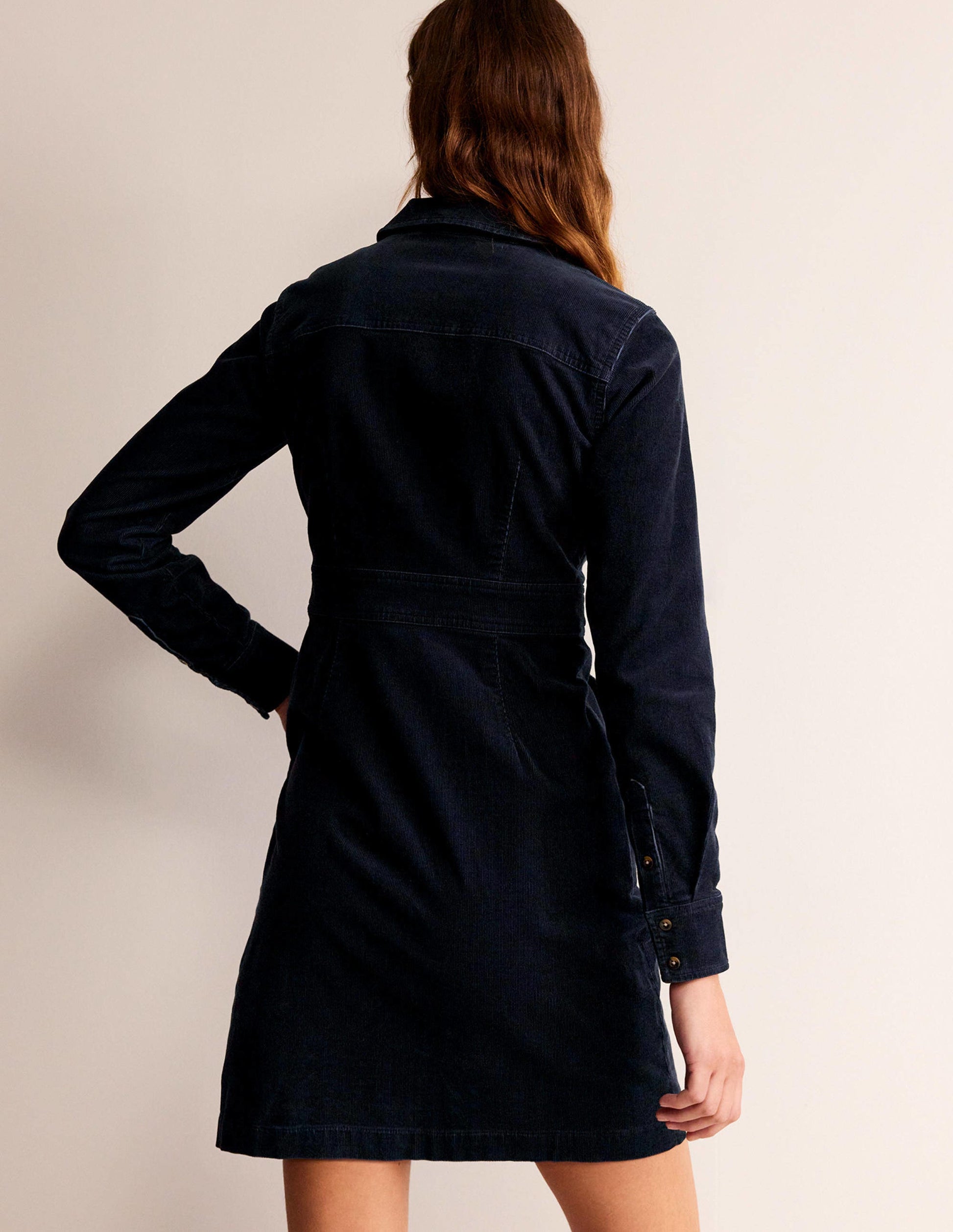 Flora Cord Shirt Dress-Navy-3