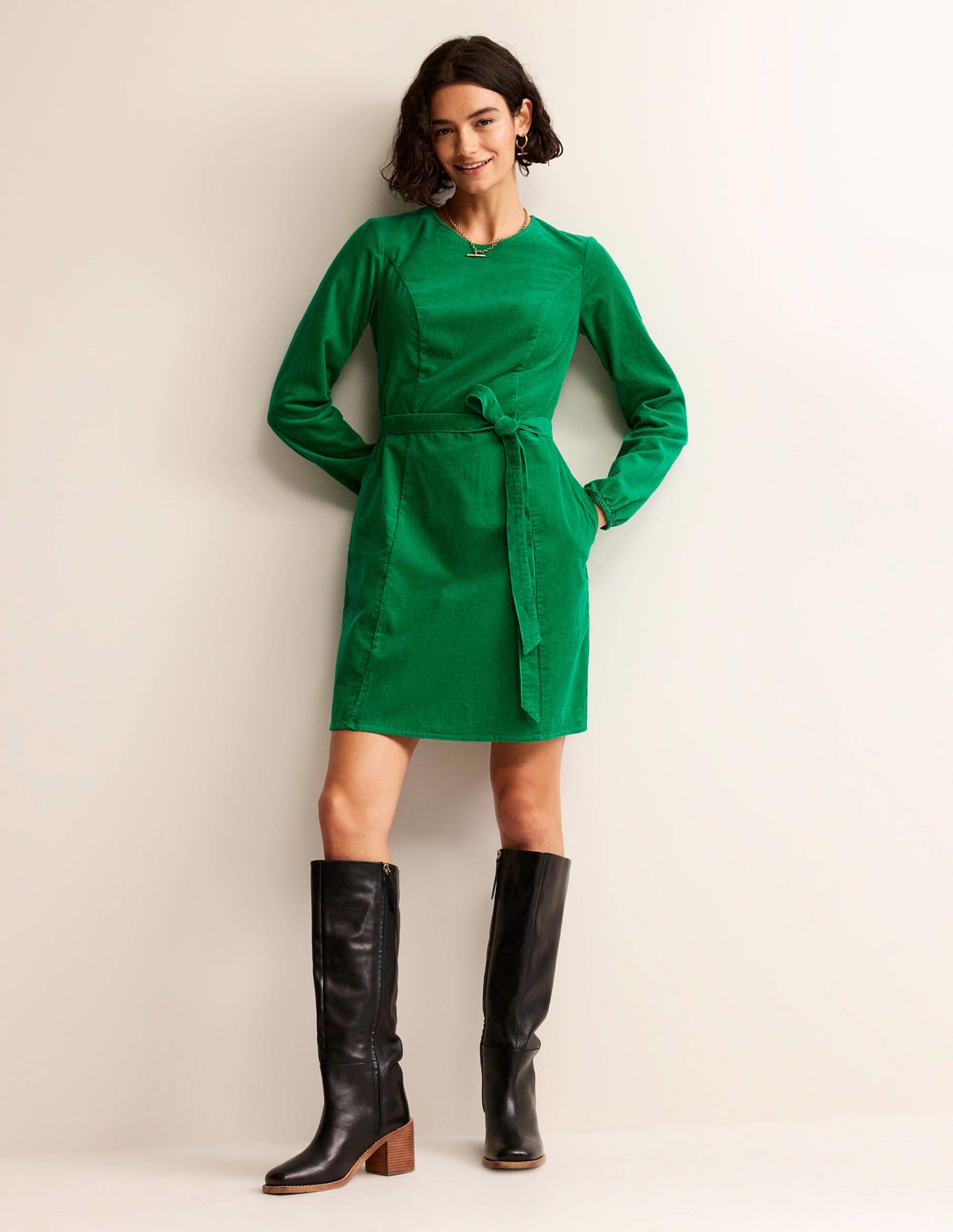 Harriet Cord Dress-Veridian Green - Image 4