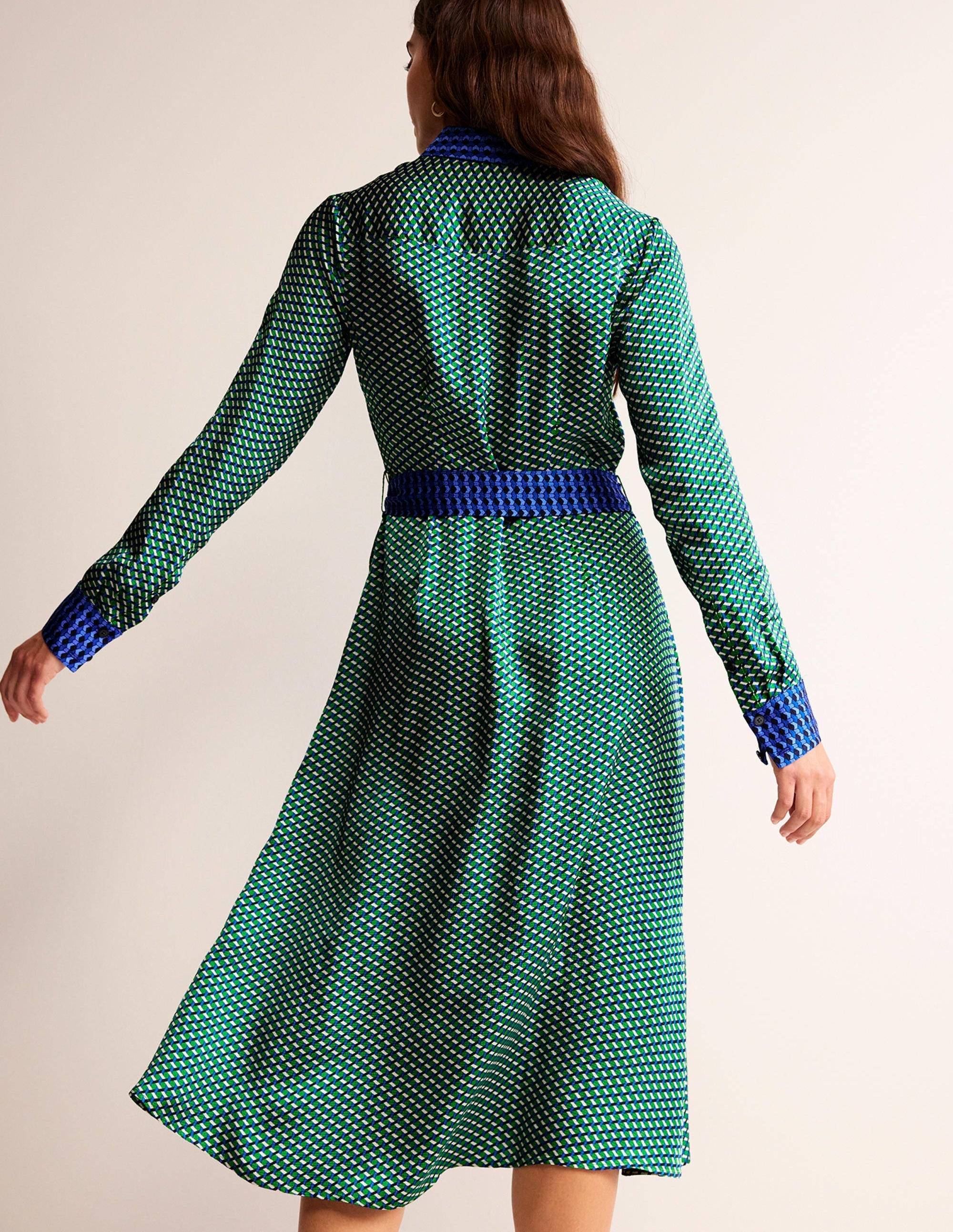 Kate Satin Shirt Dress-Bright Green, Geo Daze - Image 3
