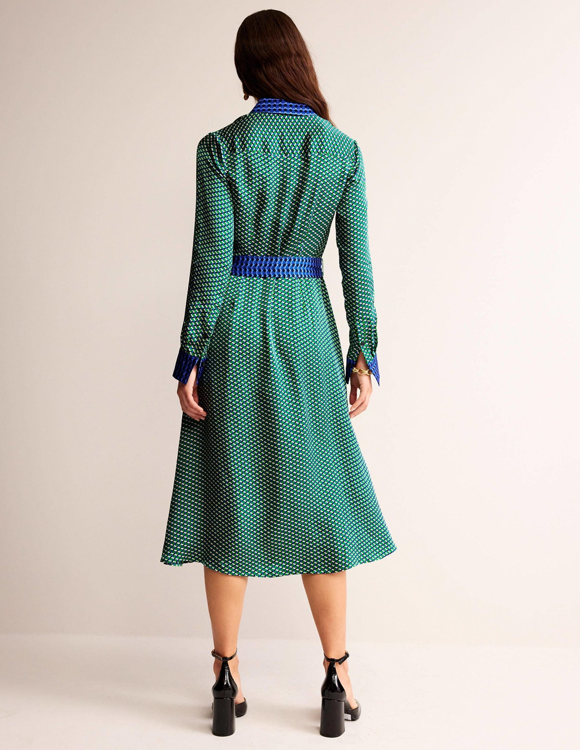 Kate Satin Shirt Dress-Bright Green, Geo Daze-6
