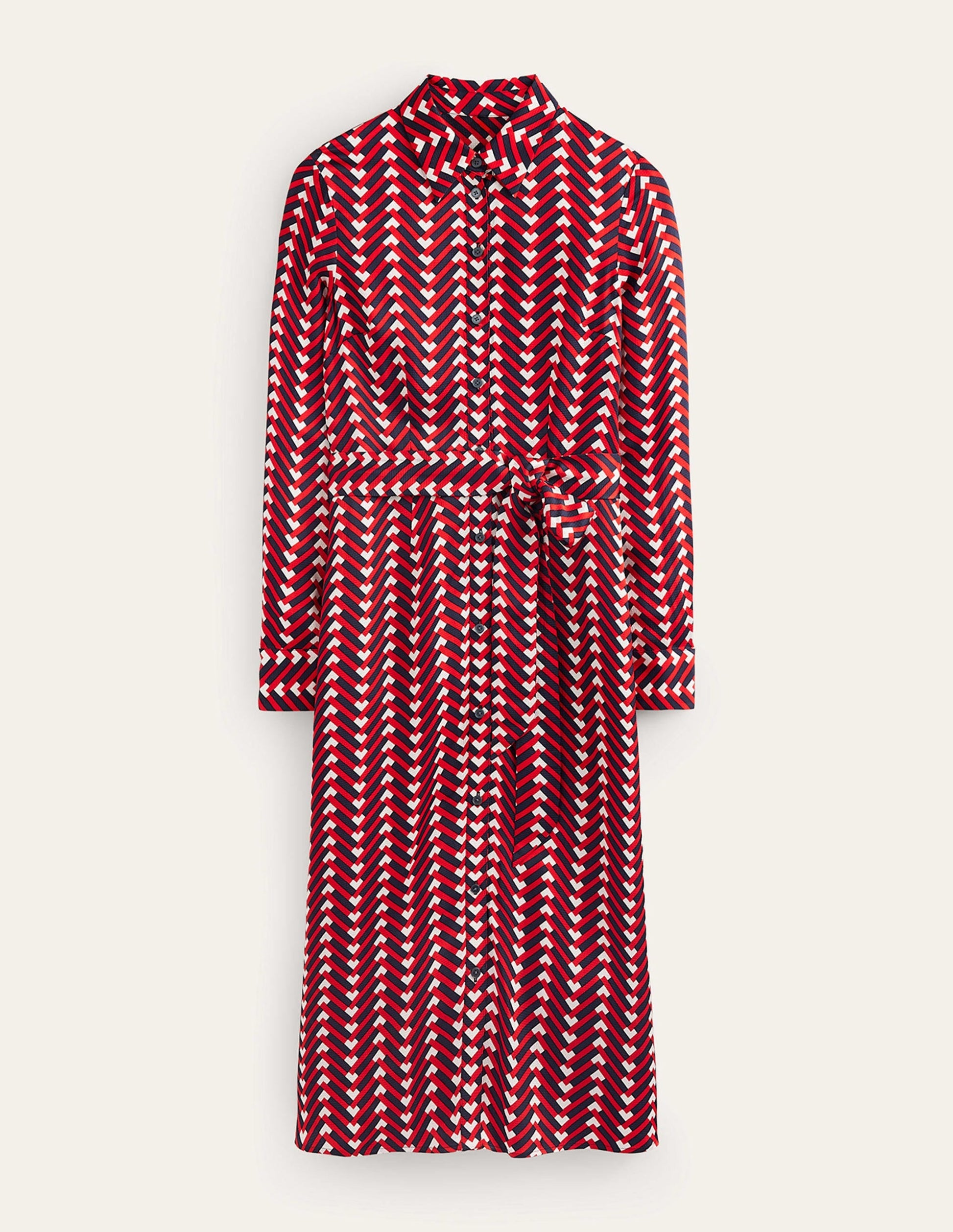 Kate Satin Shirt Dress-Hot Pepper, Chevron Geo-5