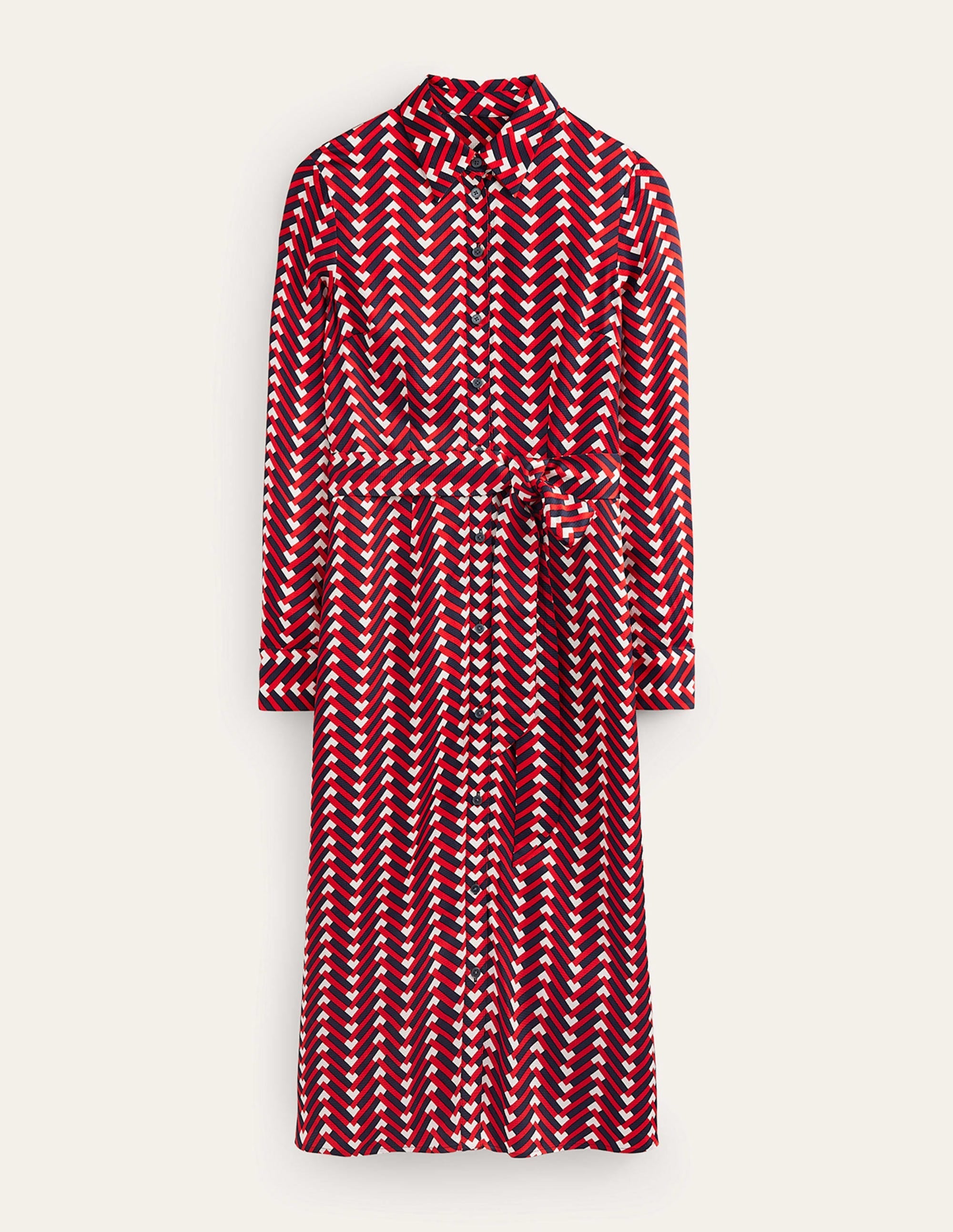Kate Satin Shirt Dress-Hot Pepper, Chevron Geo - Image 5