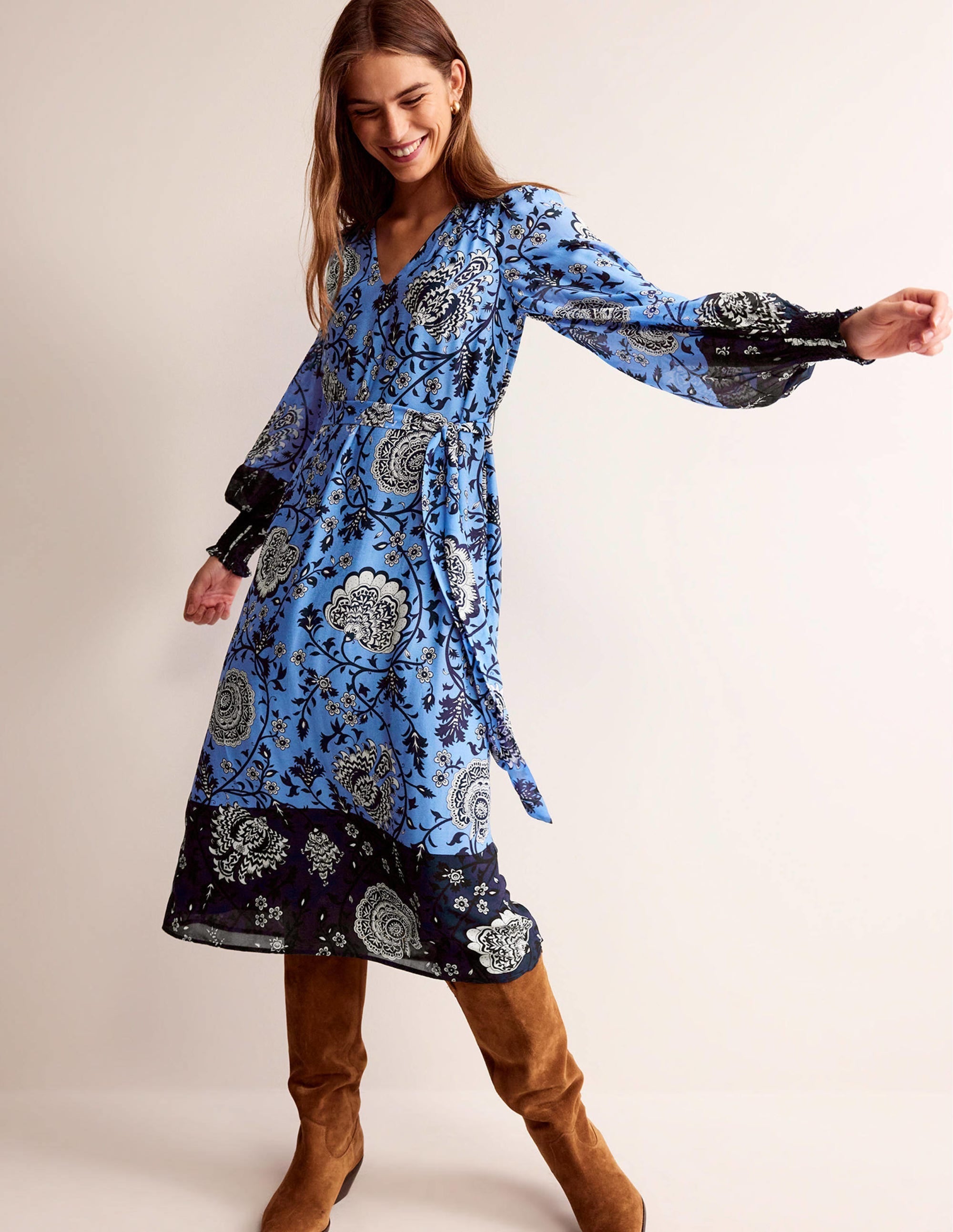 Tie Waist Midi Dress-Marina, Gardenia Grove - Image 1