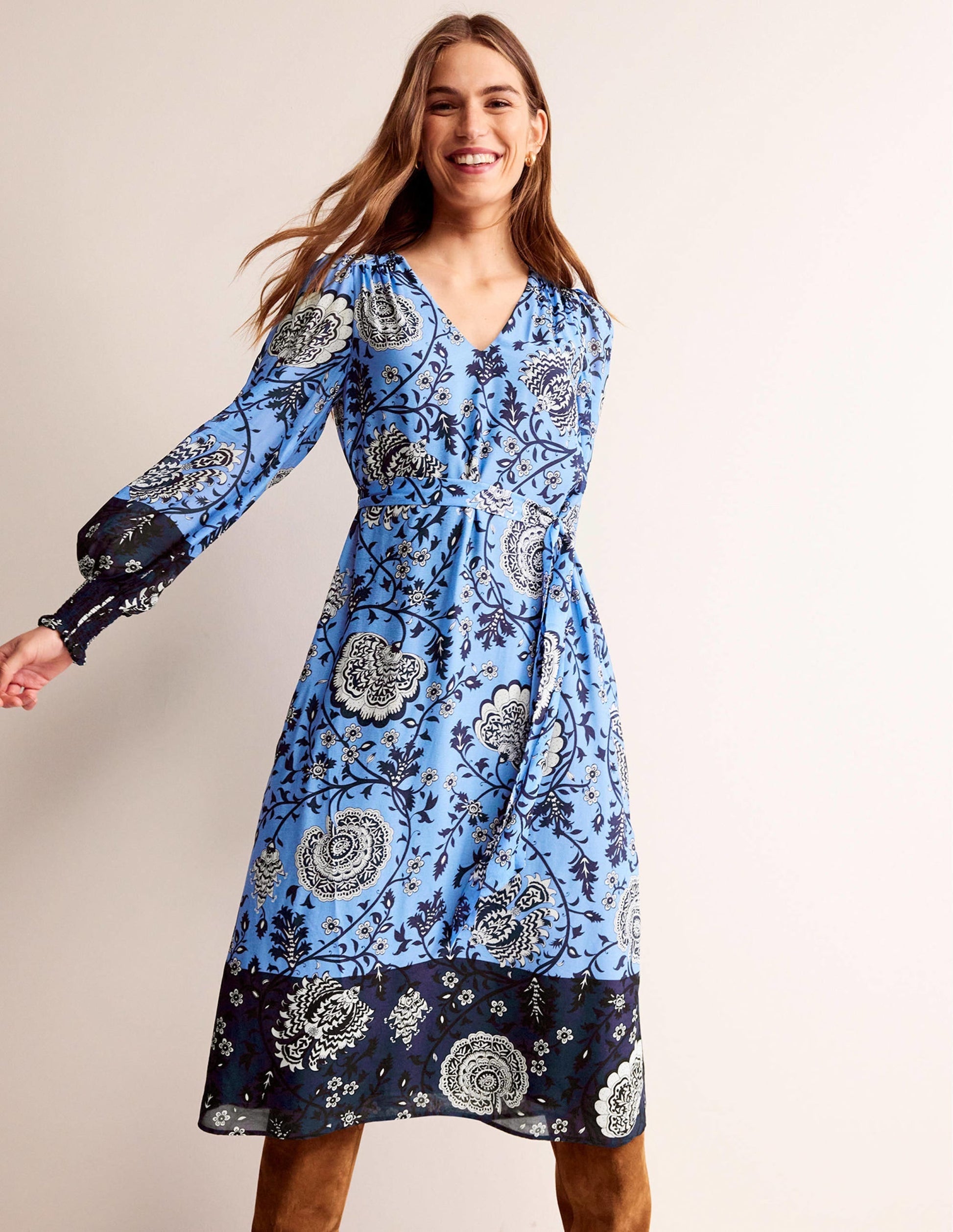 Tie Waist Midi Dress-Marina, Gardenia Grove-4