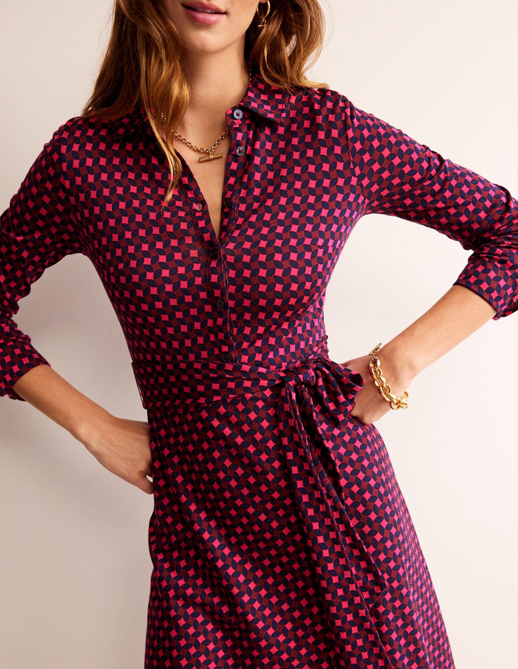 Laura Jersey Midi Shress-Vibrant Pink, Abstract Diamond - Image 2