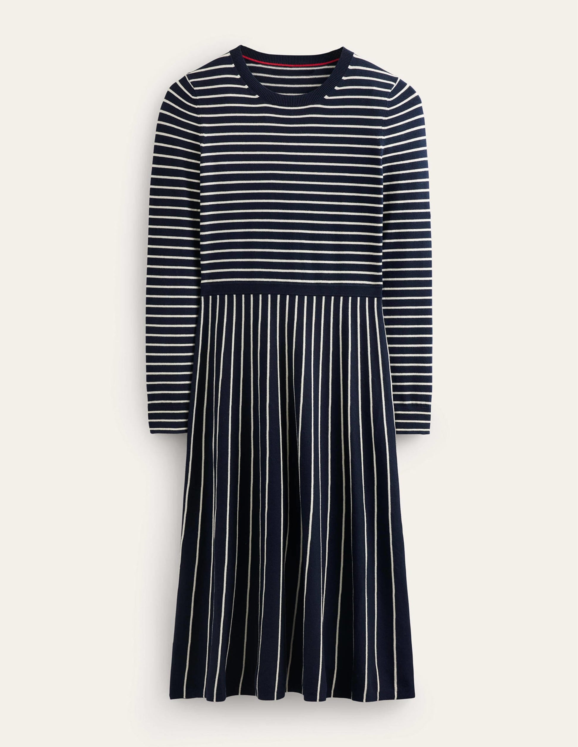 Maria Knitted Midi Dress-Navy and Ivory-10