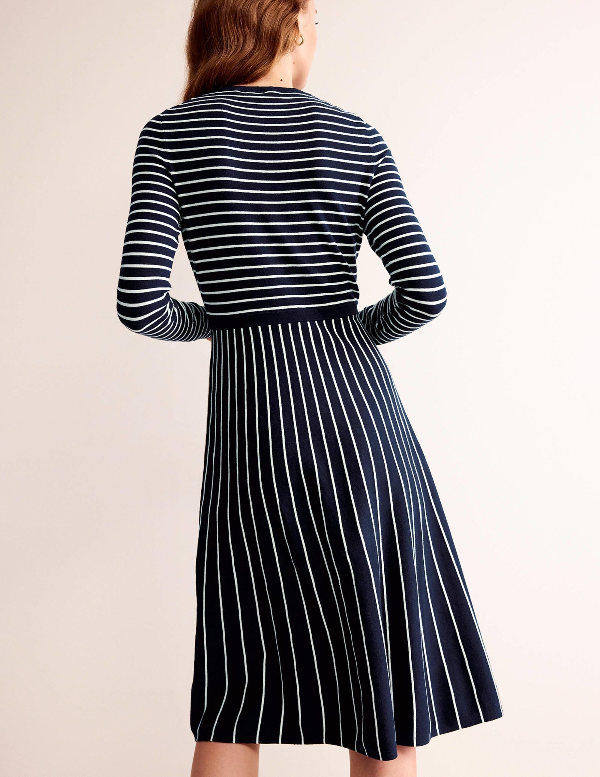 Maria Knitted Midi Dress-Navy and Ivory - Image 3