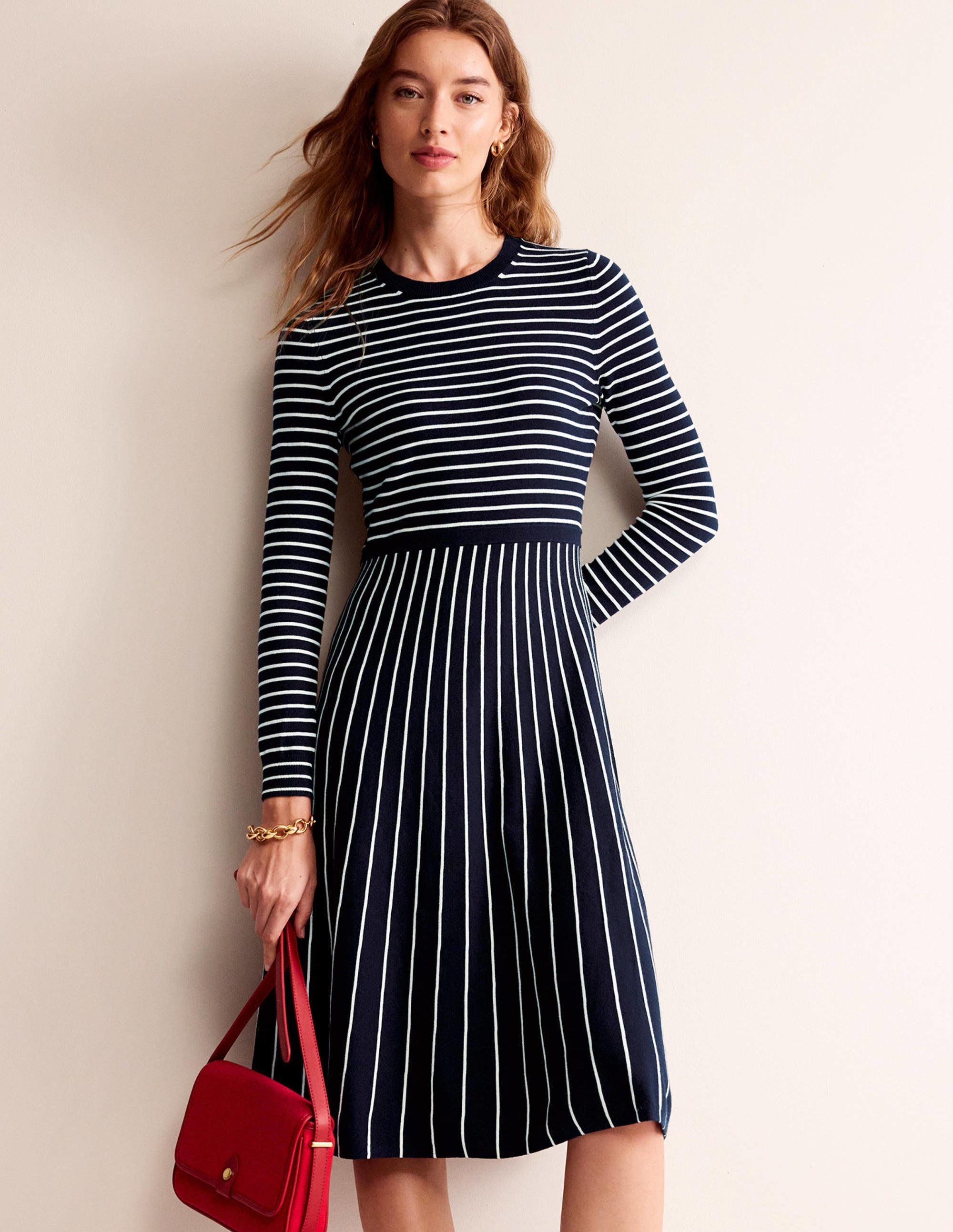 Maria Knitted Midi Dress-Navy and Ivory - Image 5