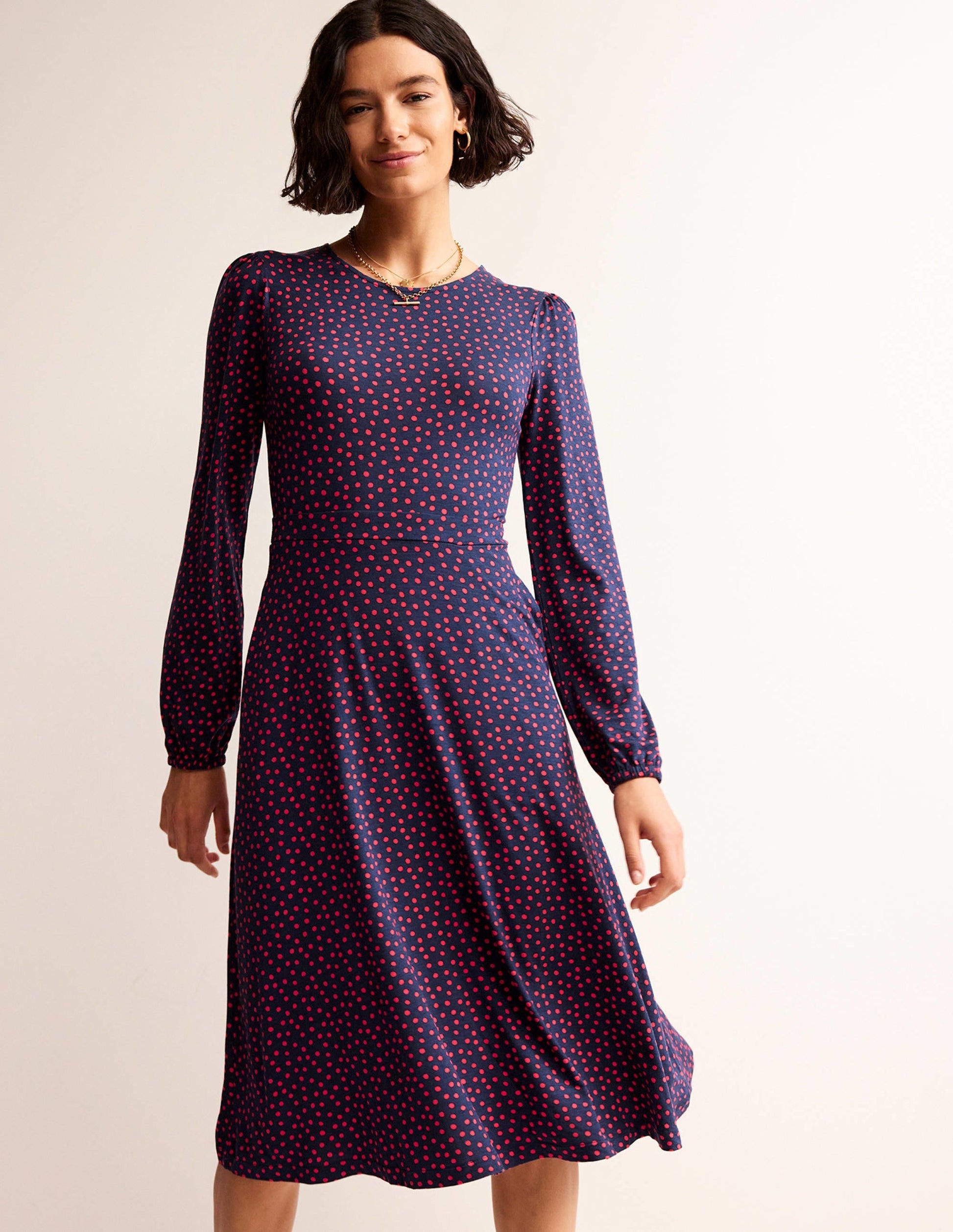 Camille Jersey Midi Dress-Pop Peony, Abstract Dot-1