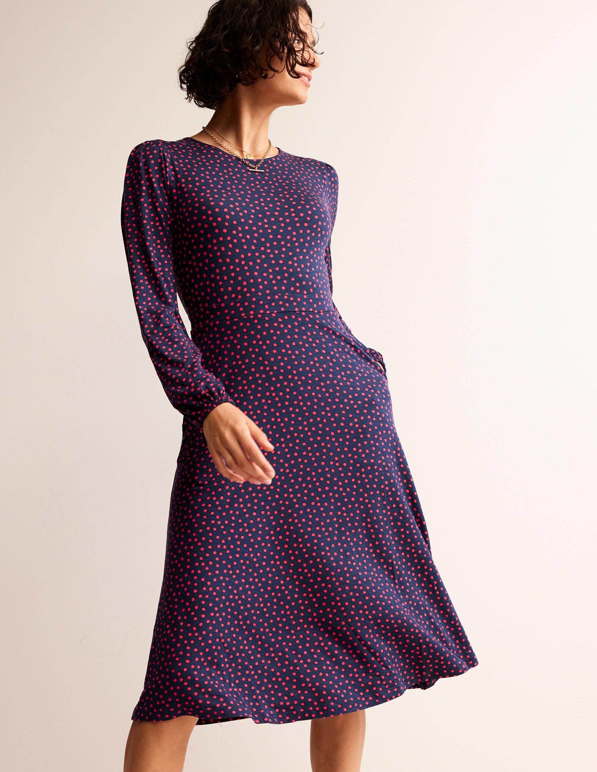 Camille Jersey Midi Dress-Pop Peony, Abstract Dot-4