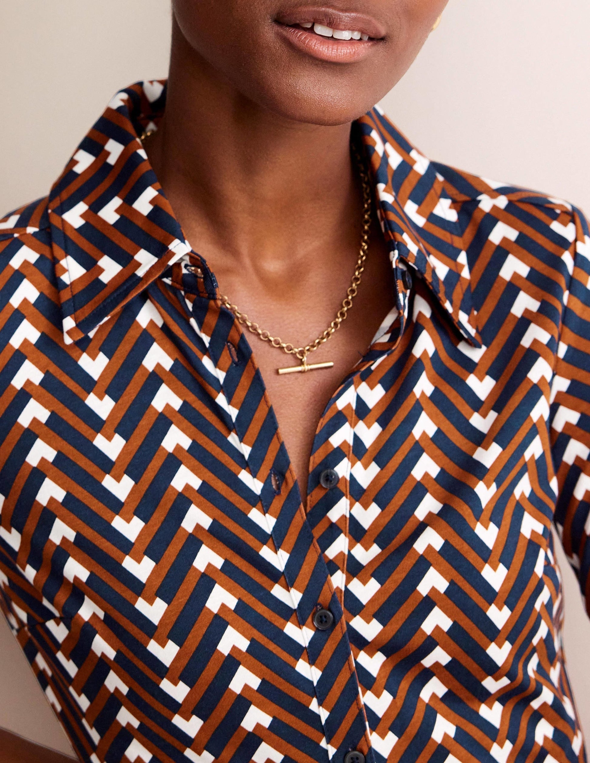 Jessie Jersey Shirt Dress-Pumpkin, Chevron Geo-2