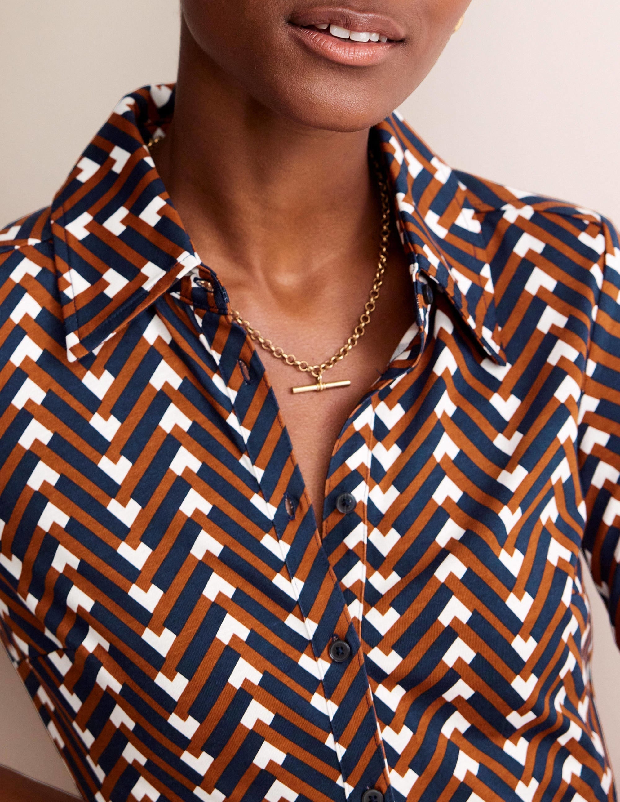 Jessie Jersey Shirt Dress-Pumpkin, Chevron Geo - Image 2