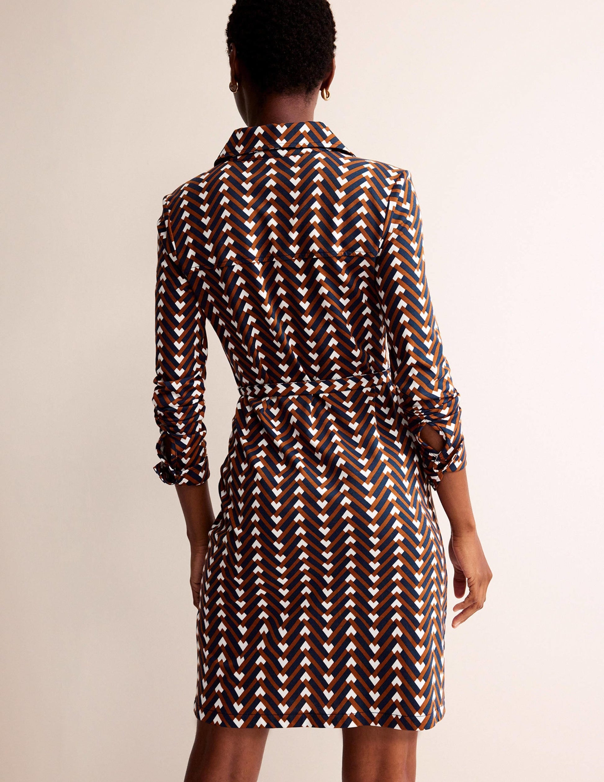 Jessie Jersey Shirt Dress-Pumpkin, Chevron Geo-3