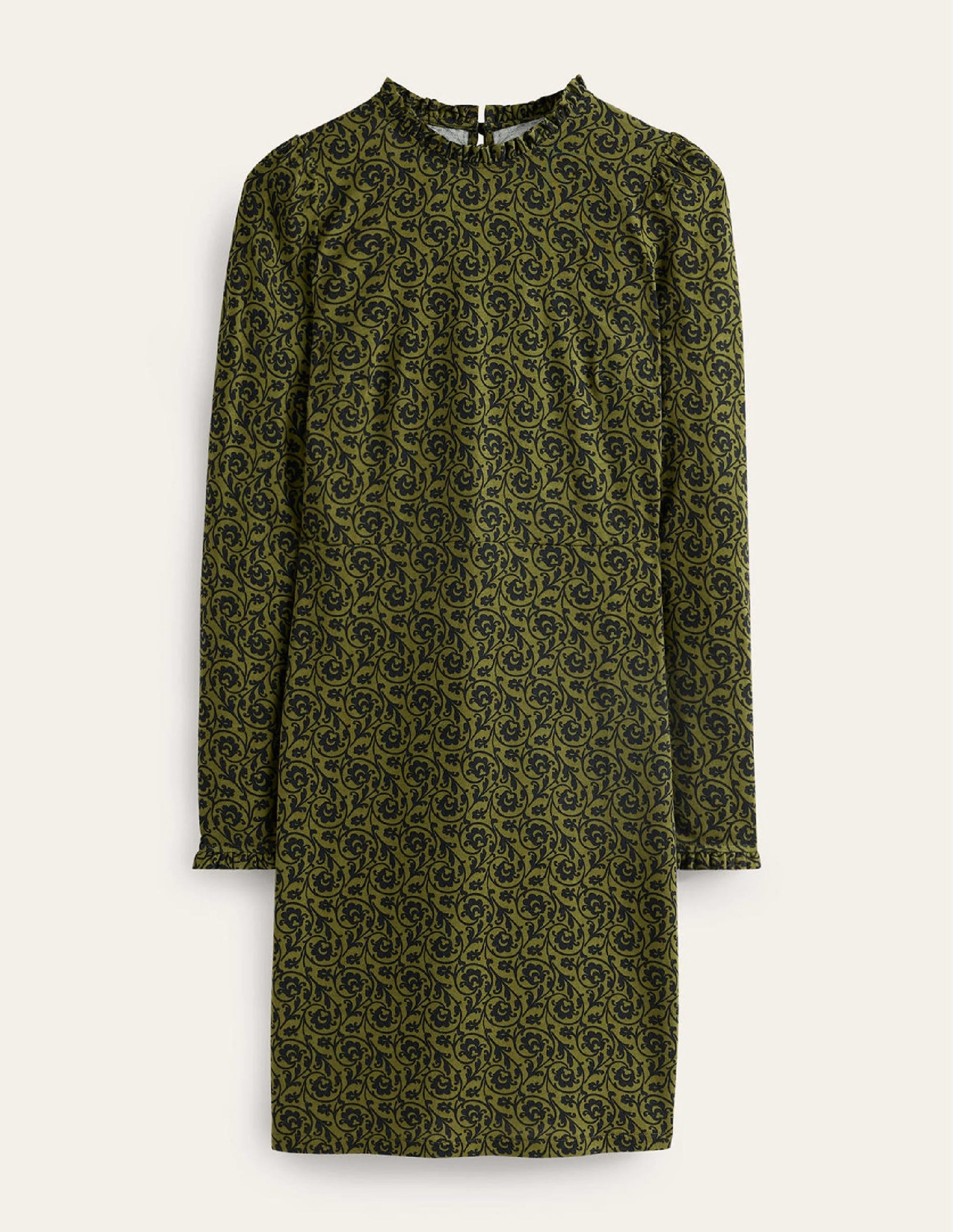 Frill-Detail Mini Dress-Olive Green, Primrose Swirl-5