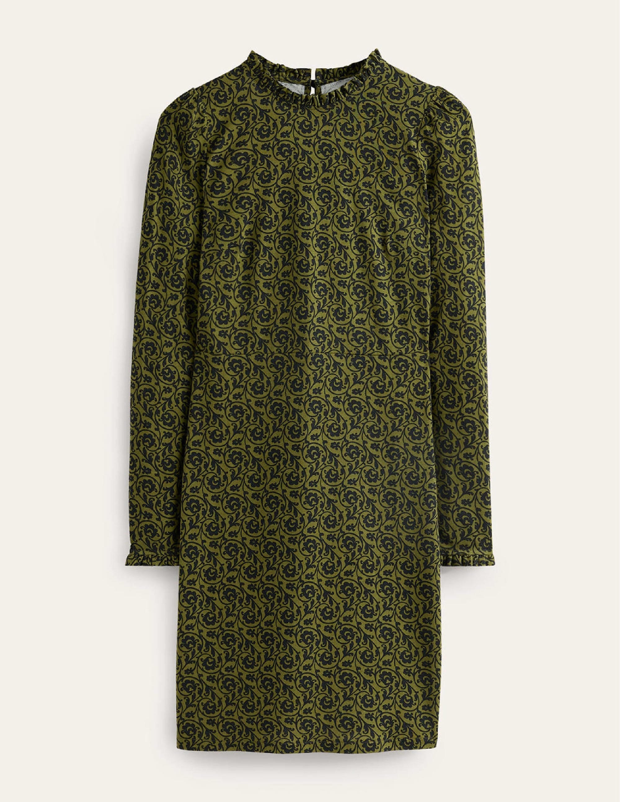 Frill-Detail Mini Dress-Olive Green, Primrose Swirl - Image 5