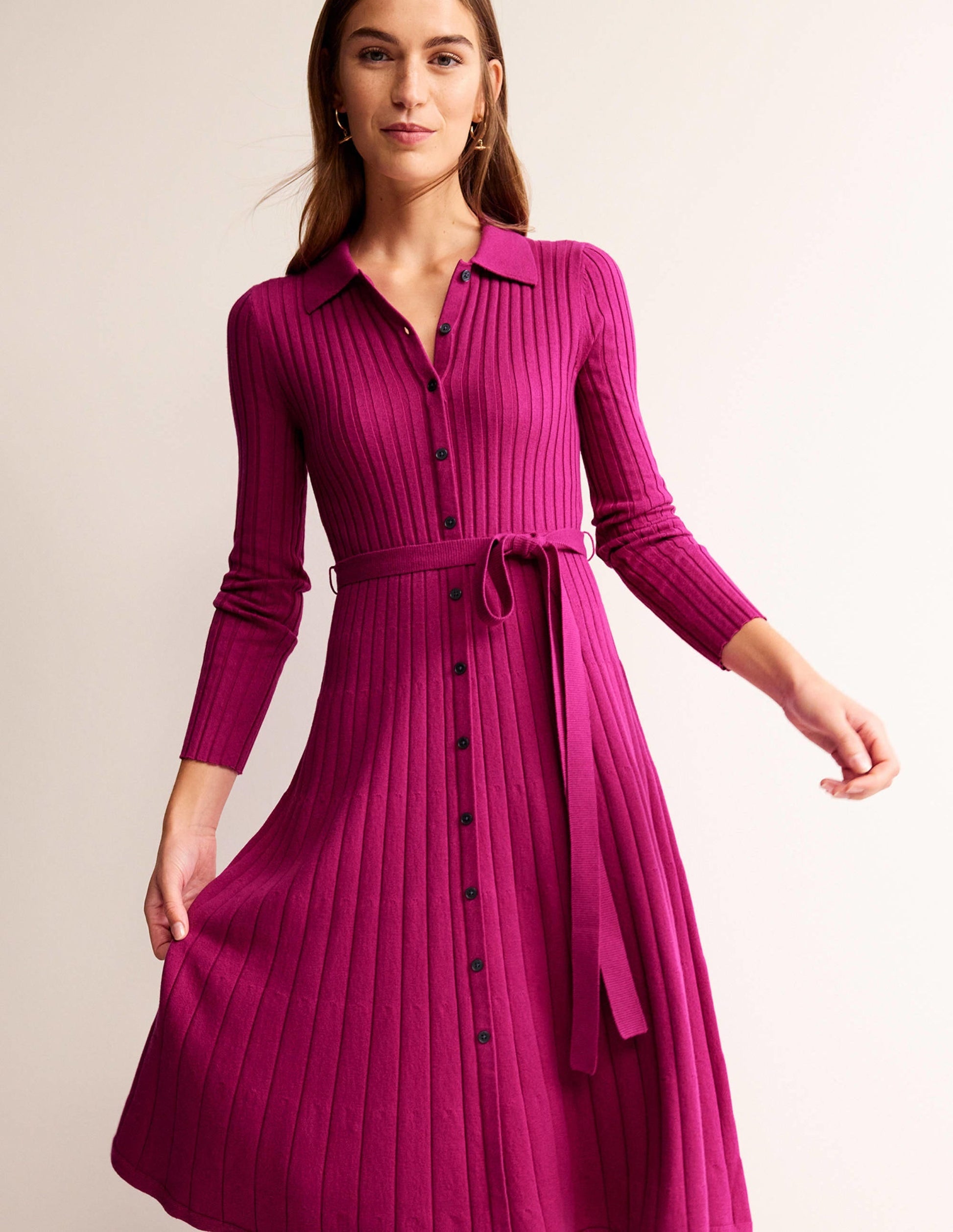 Rachel Knitted Shirt Dress-Vibrant Plum-1