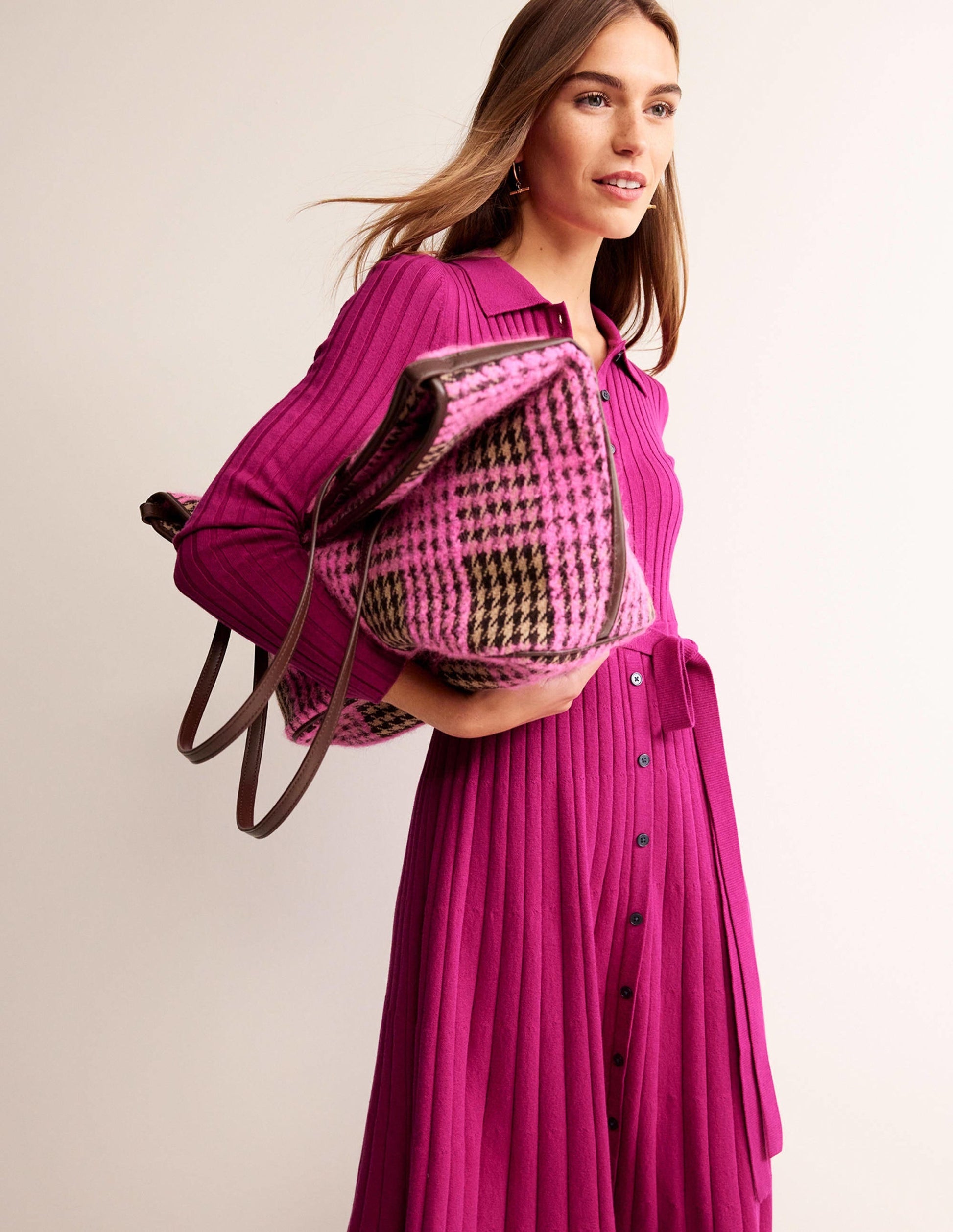 Rachel Knitted Shirt Dress-Vibrant Plum-4