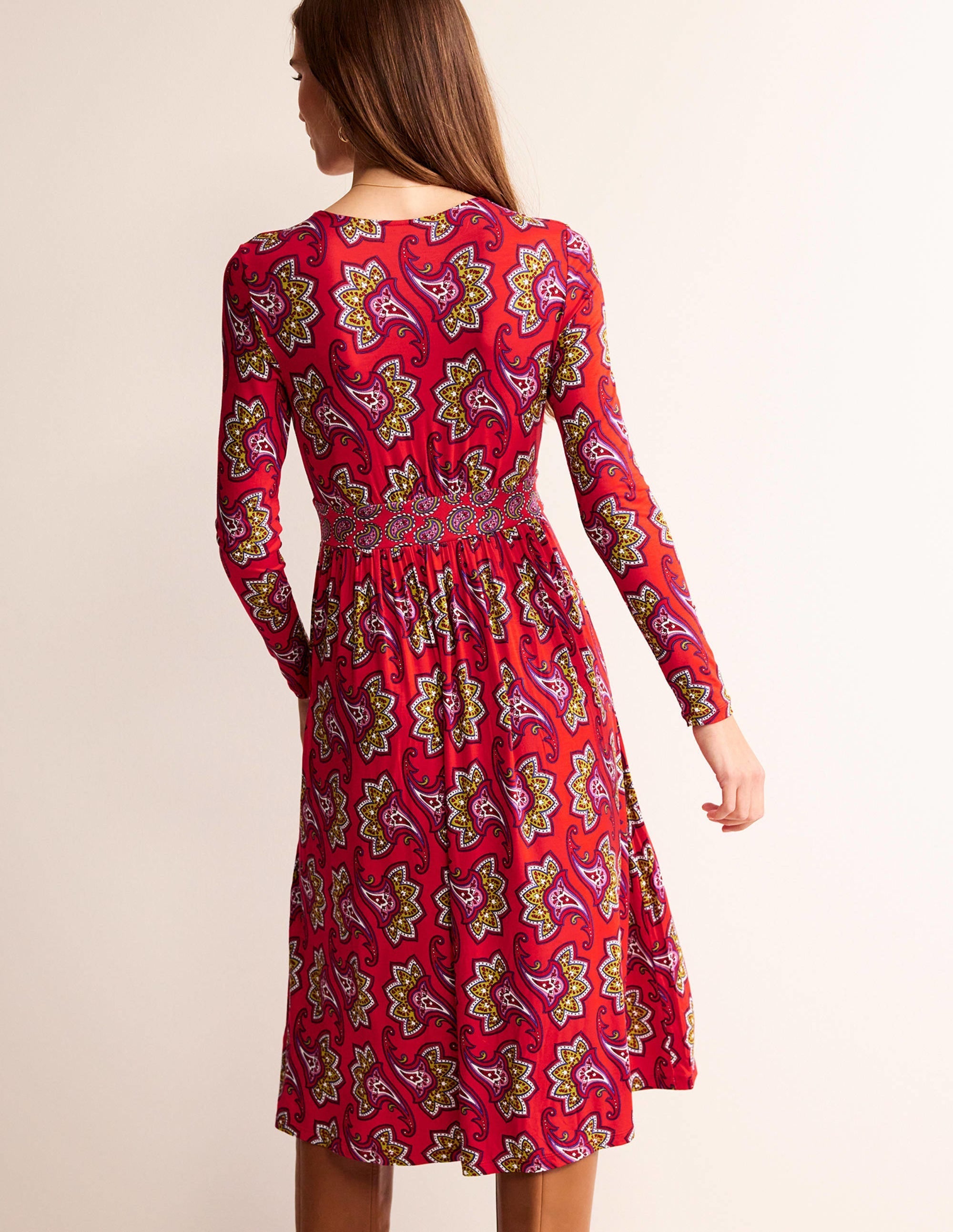 Thea Long Sleeve Midi Dress-Red, Paisley Amaryllis - Image 3