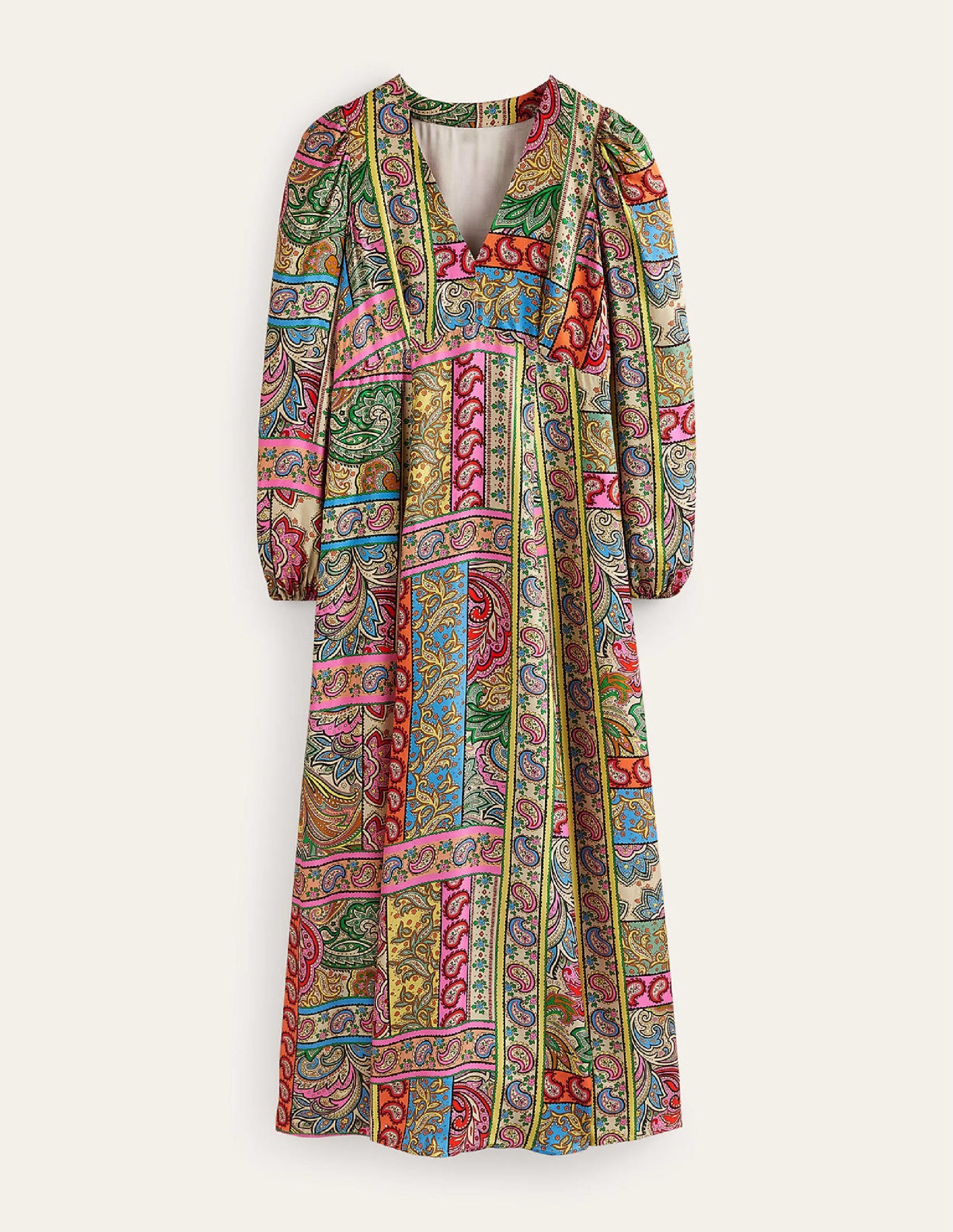 Blouson Sleeve Maxi Tea Dress-Multi, Patchwork - Image 6