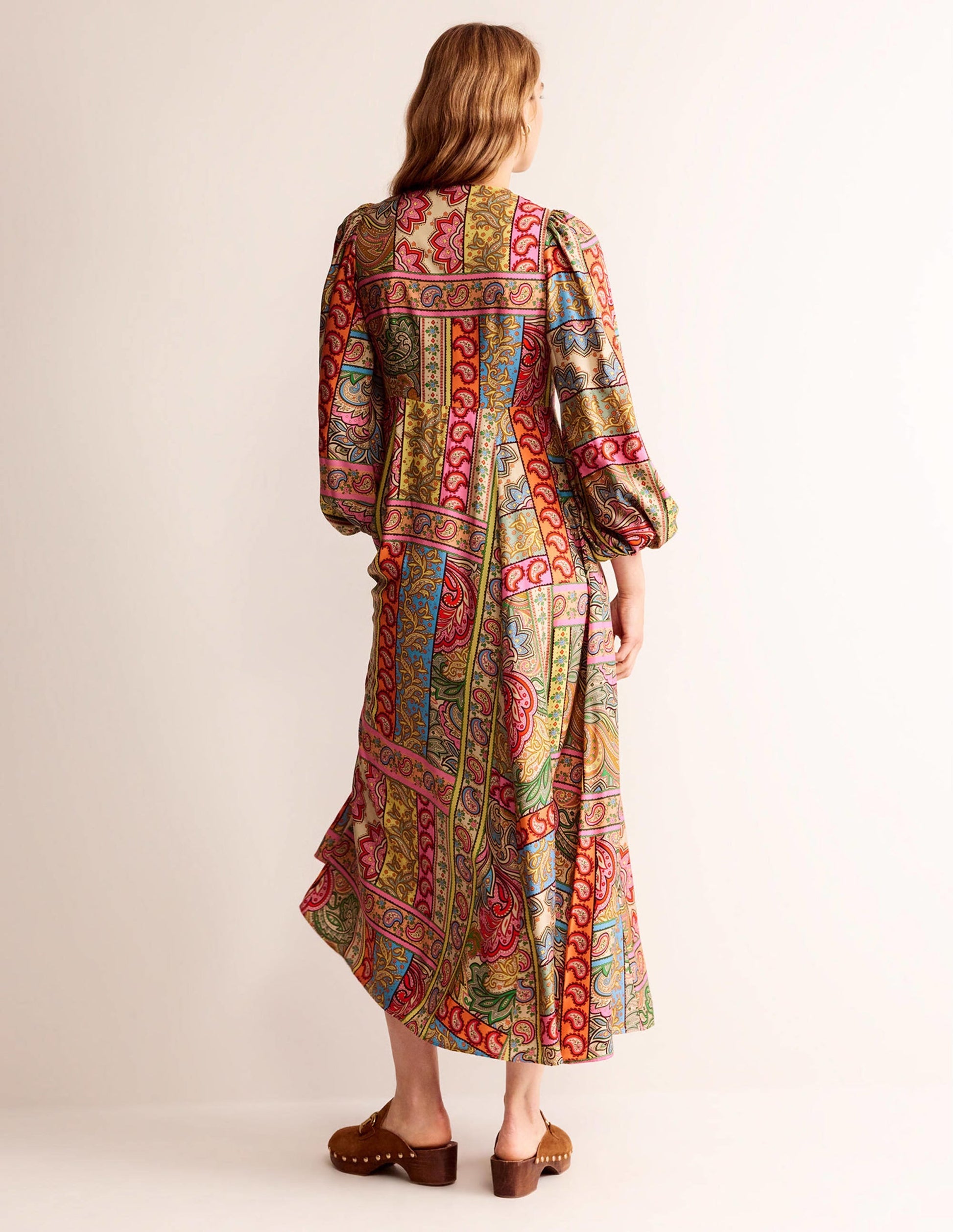 Blouson Sleeve Maxi Tea Dress-Multi, Patchwork-3