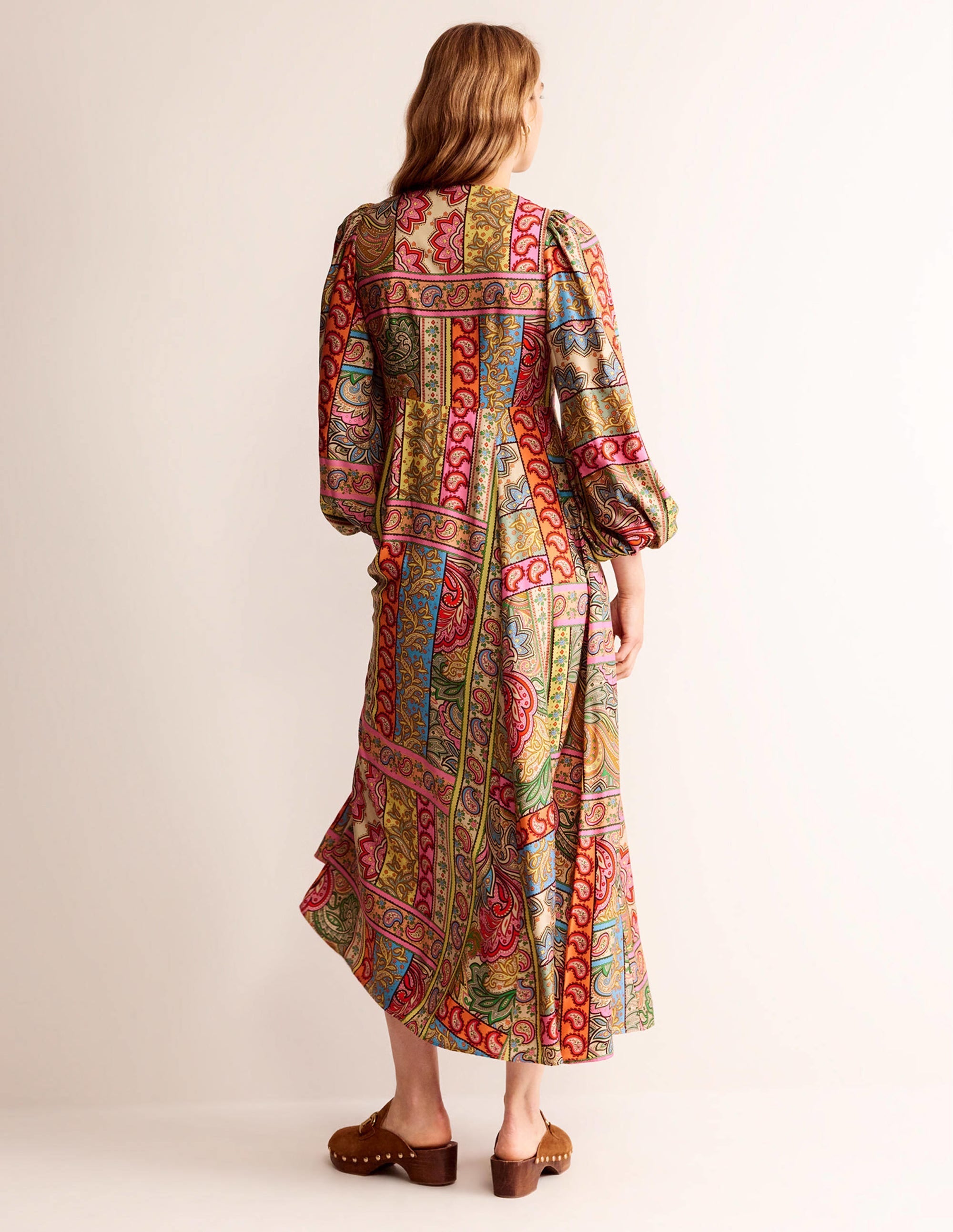 Blouson Sleeve Maxi Tea Dress-Multi, Patchwork - Image 3