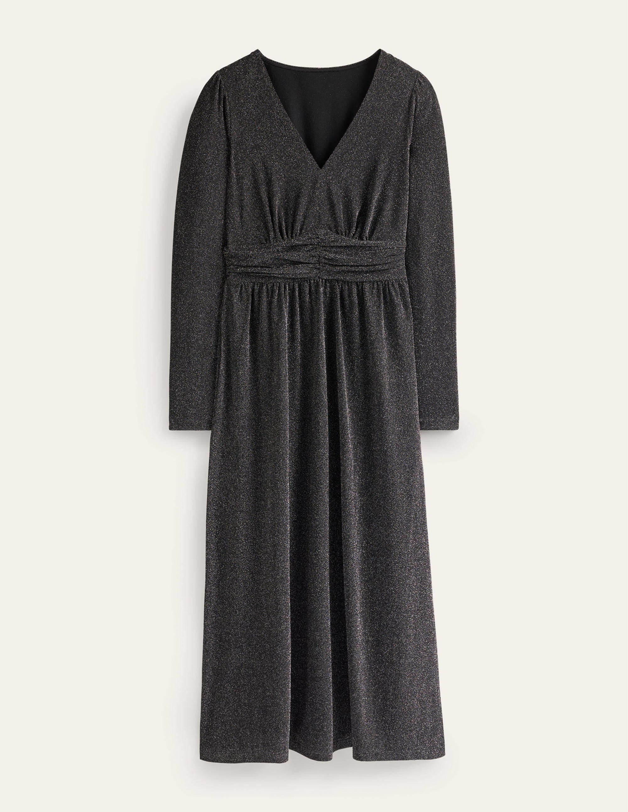 Ruched Sparkle Midi Dress-Black - Image 5