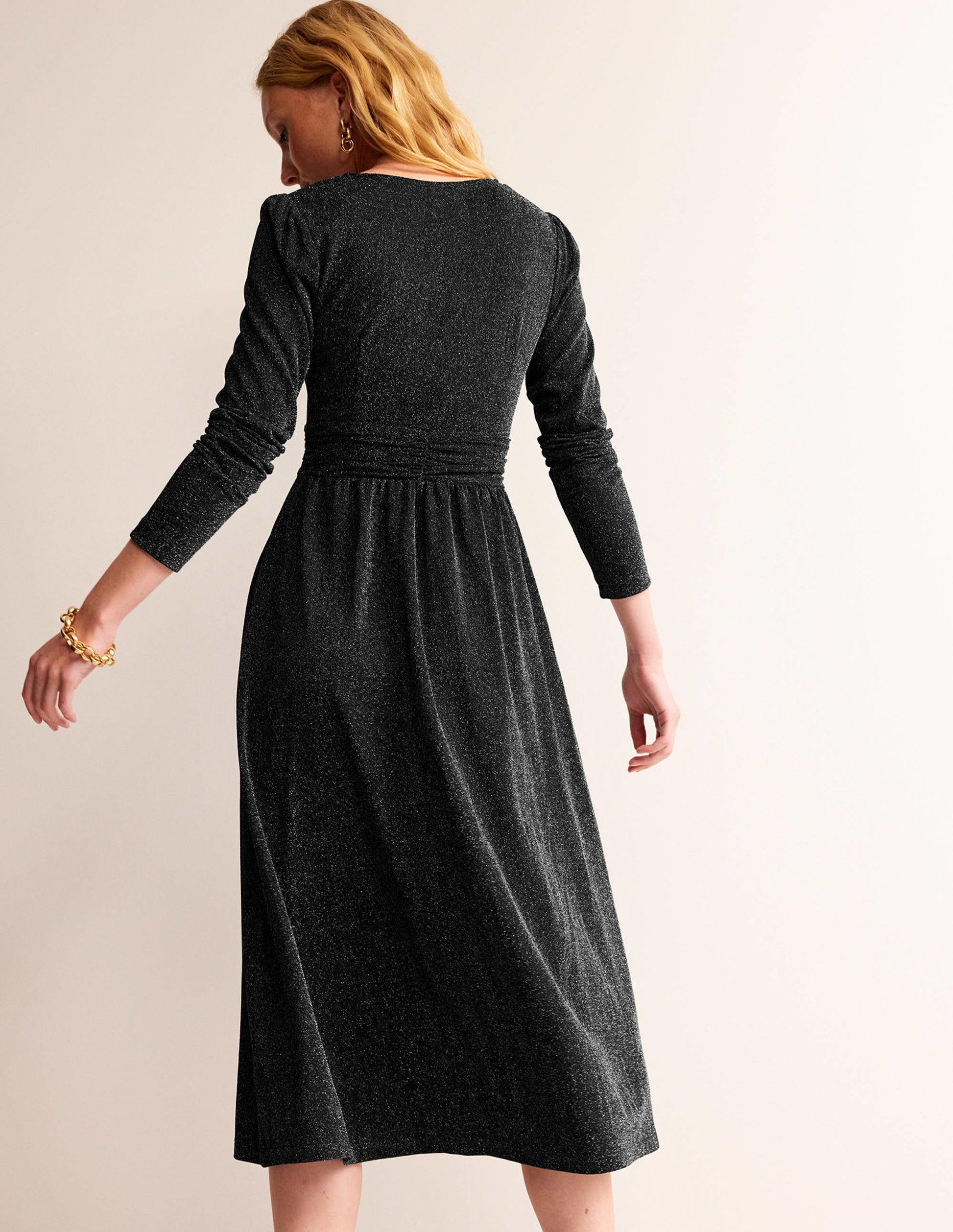 Ruched Sparkle Midi Dress-Black-3