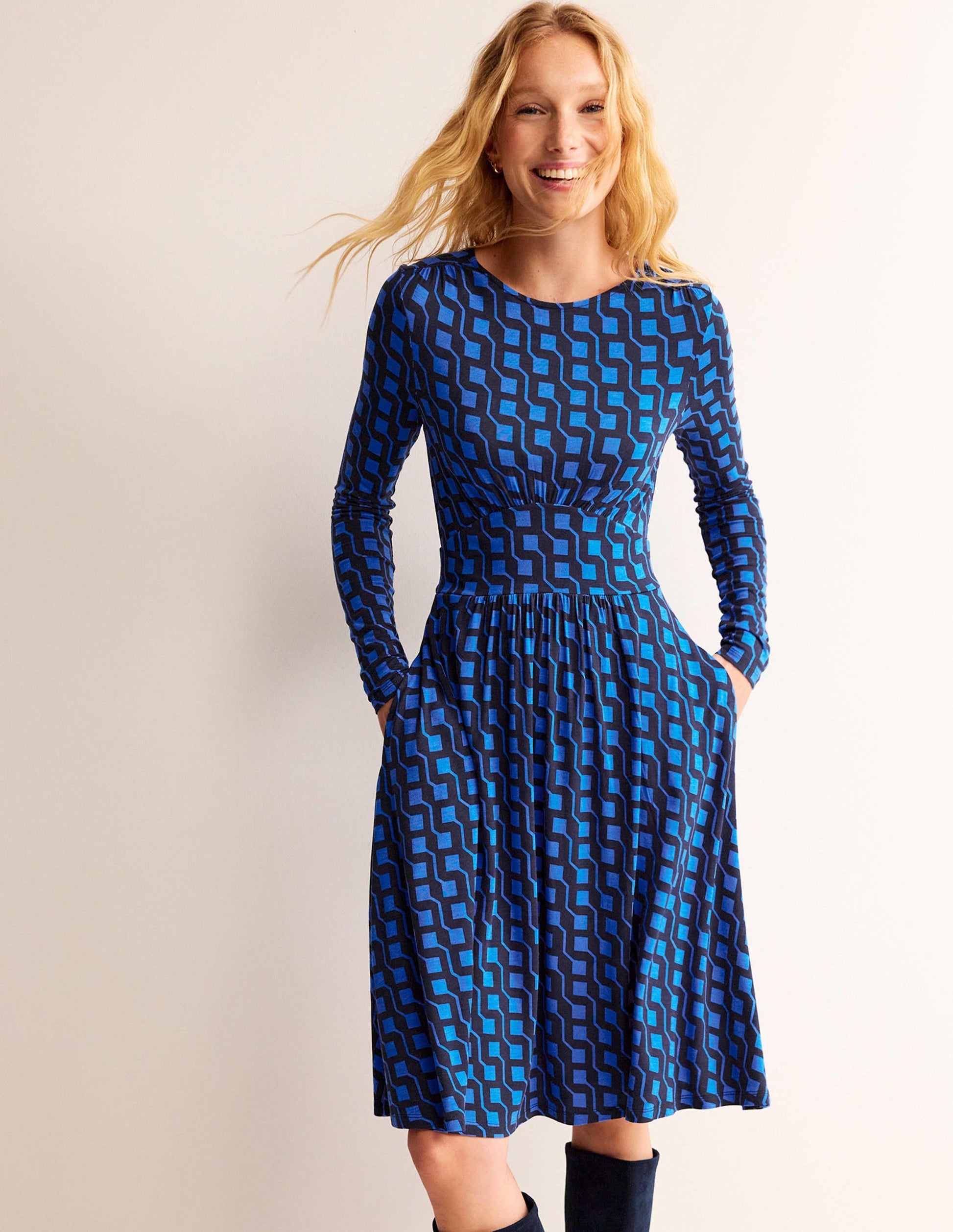 Thea Short Jersey Dress-Bright Cobalt, Cube Geo-4
