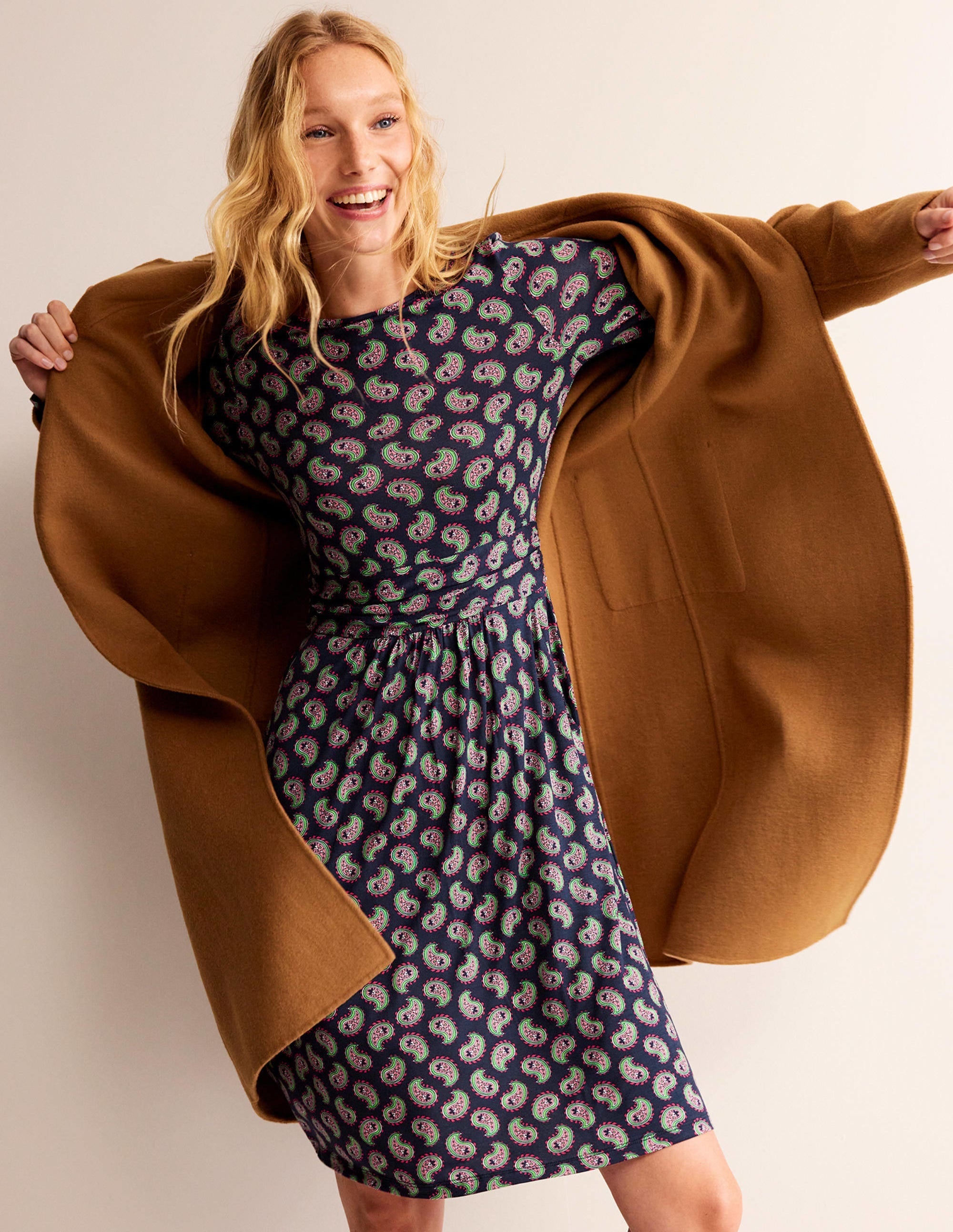 Abigail Jersey Dress-Navy, Paisley Bunch - Image 1