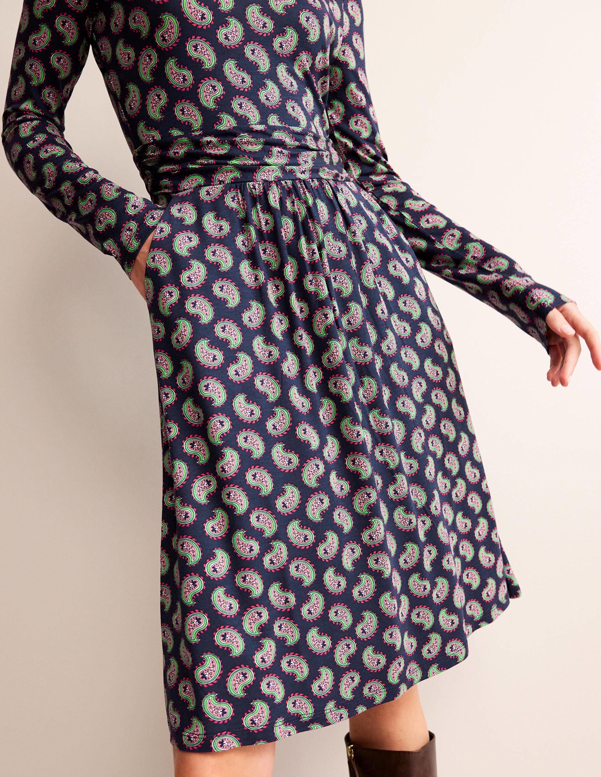 Abigail Jersey Dress-Navy, Paisley Bunch - Image 2