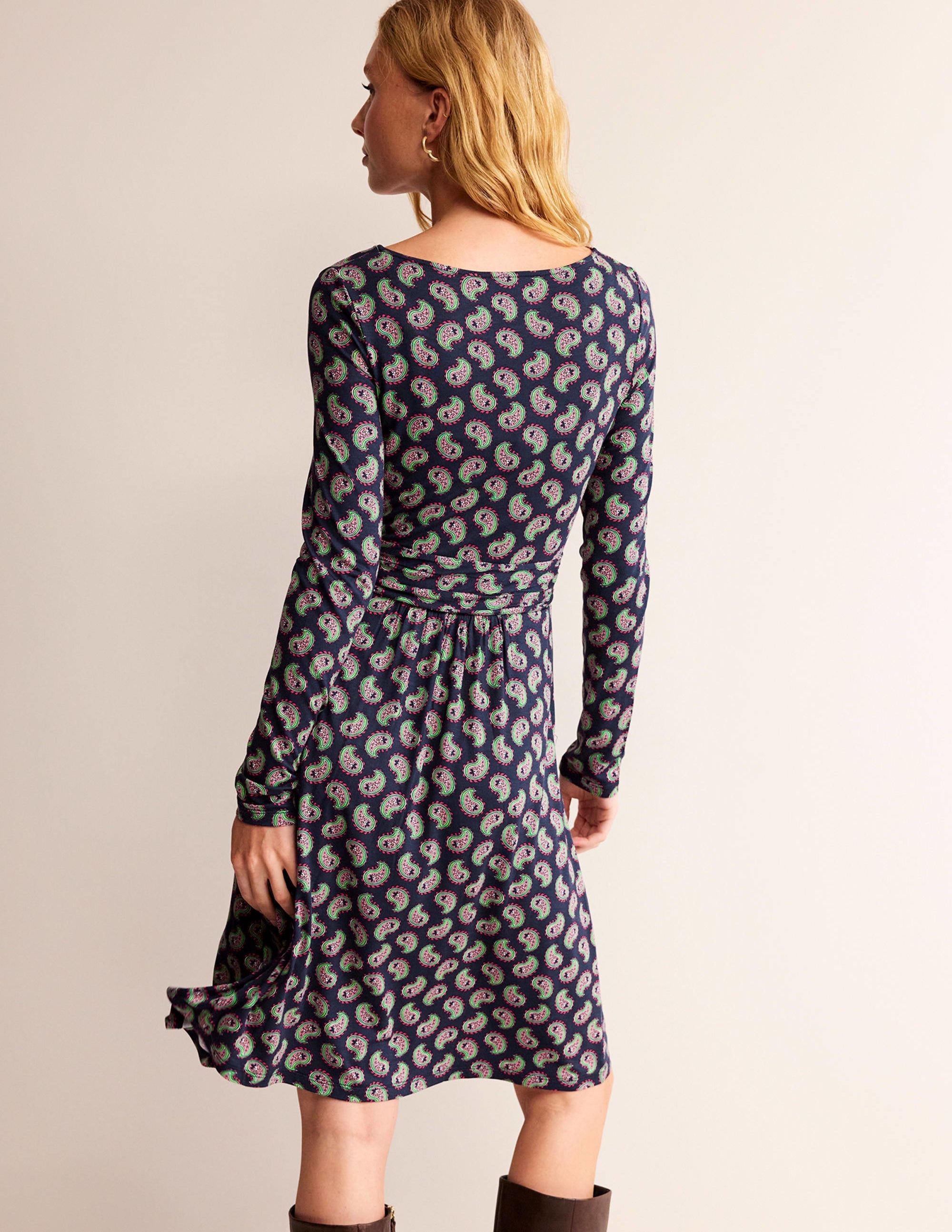 Abigail Jersey Dress-Navy, Paisley Bunch - Image 3