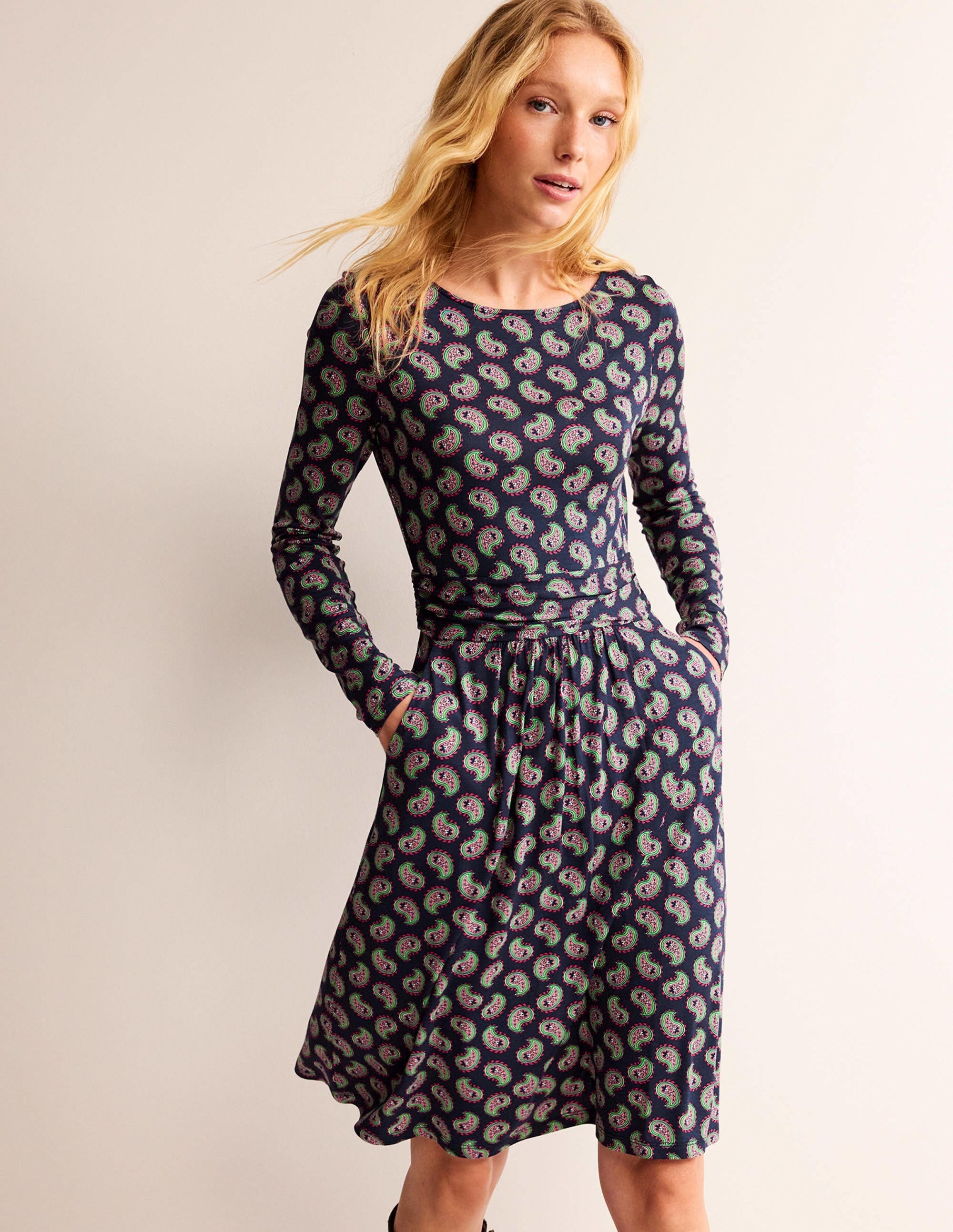 Abigail Jersey Dress-Navy, Paisley Bunch - Image 4