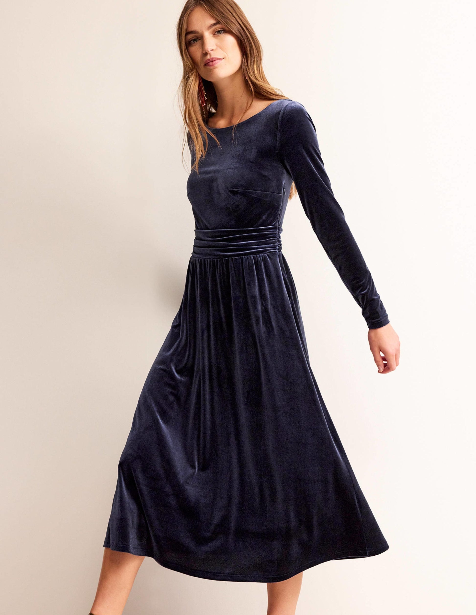 Navy Lois Velvet Dress-Navy-4