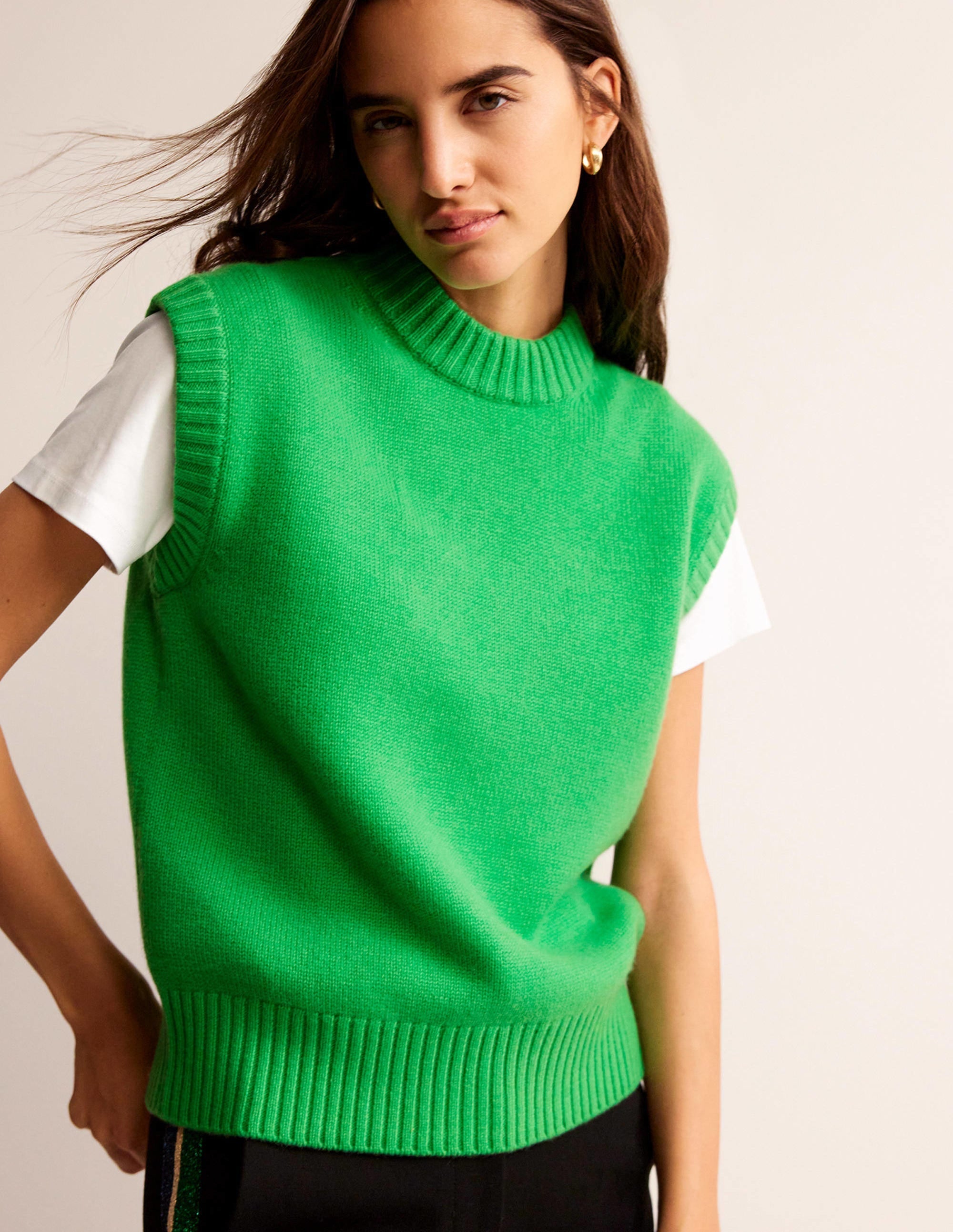 Chunky Cashmere Crew Neck Tank-Pigment Green - Image 1